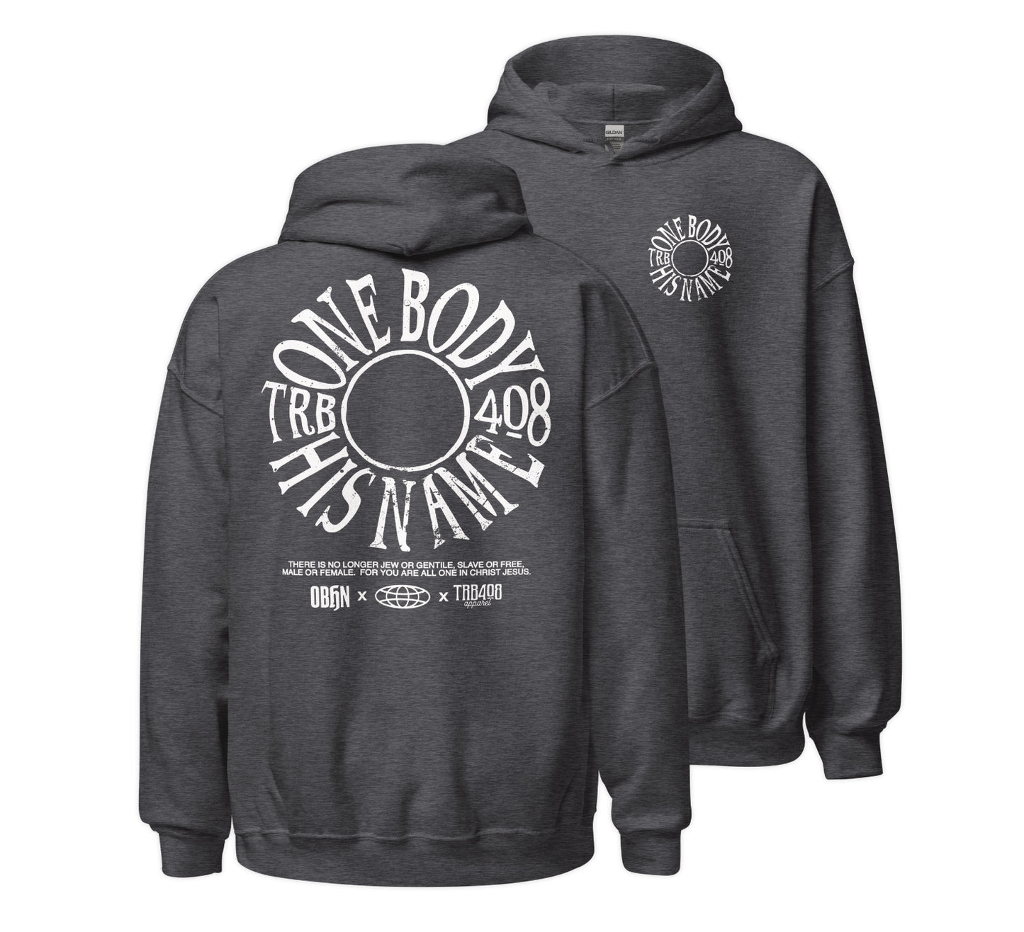 Gray The TRIBE Hoodie, Front and Back, Christian Apparel