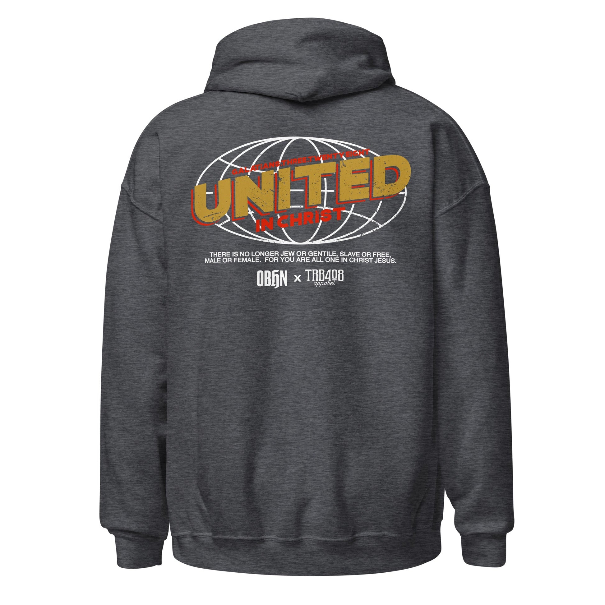 Gray United Globe Hoodie, Back, Christian Apparel