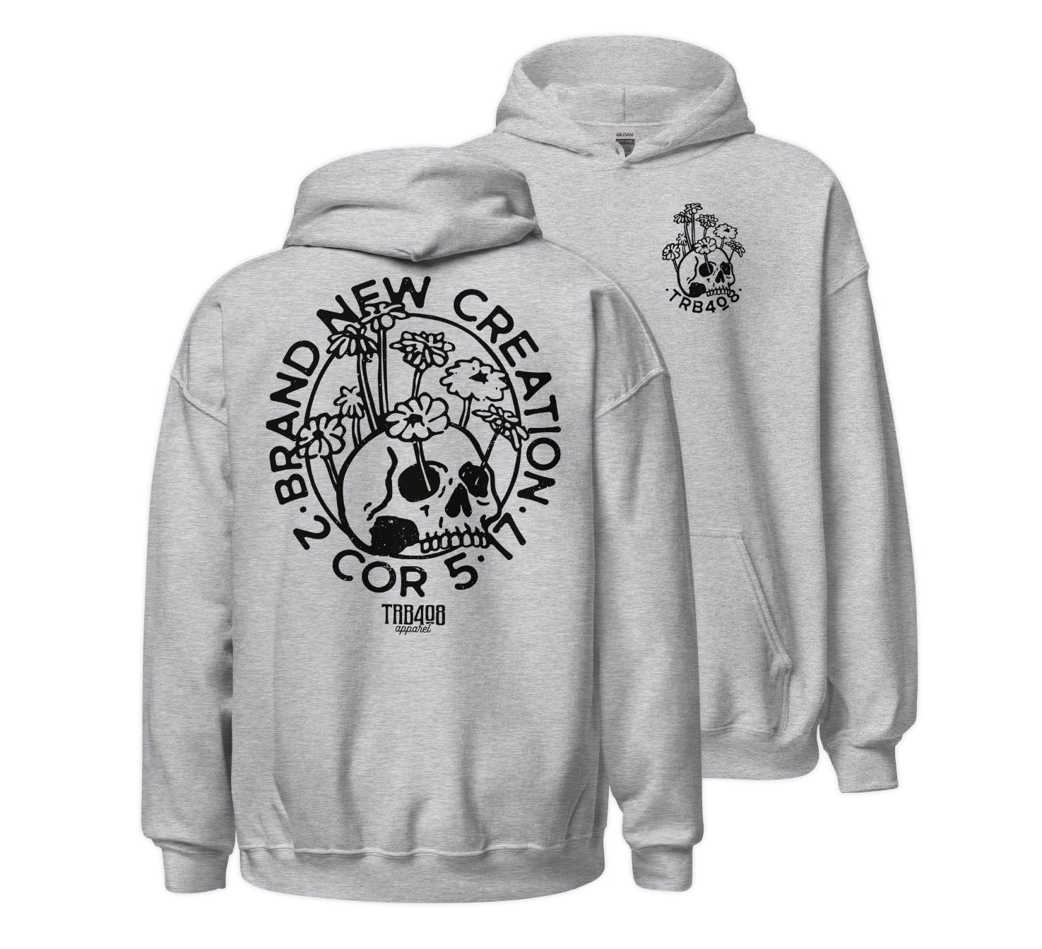 Light Gray Brand New Creation Hoodie, Front and Back, Christian Apparel