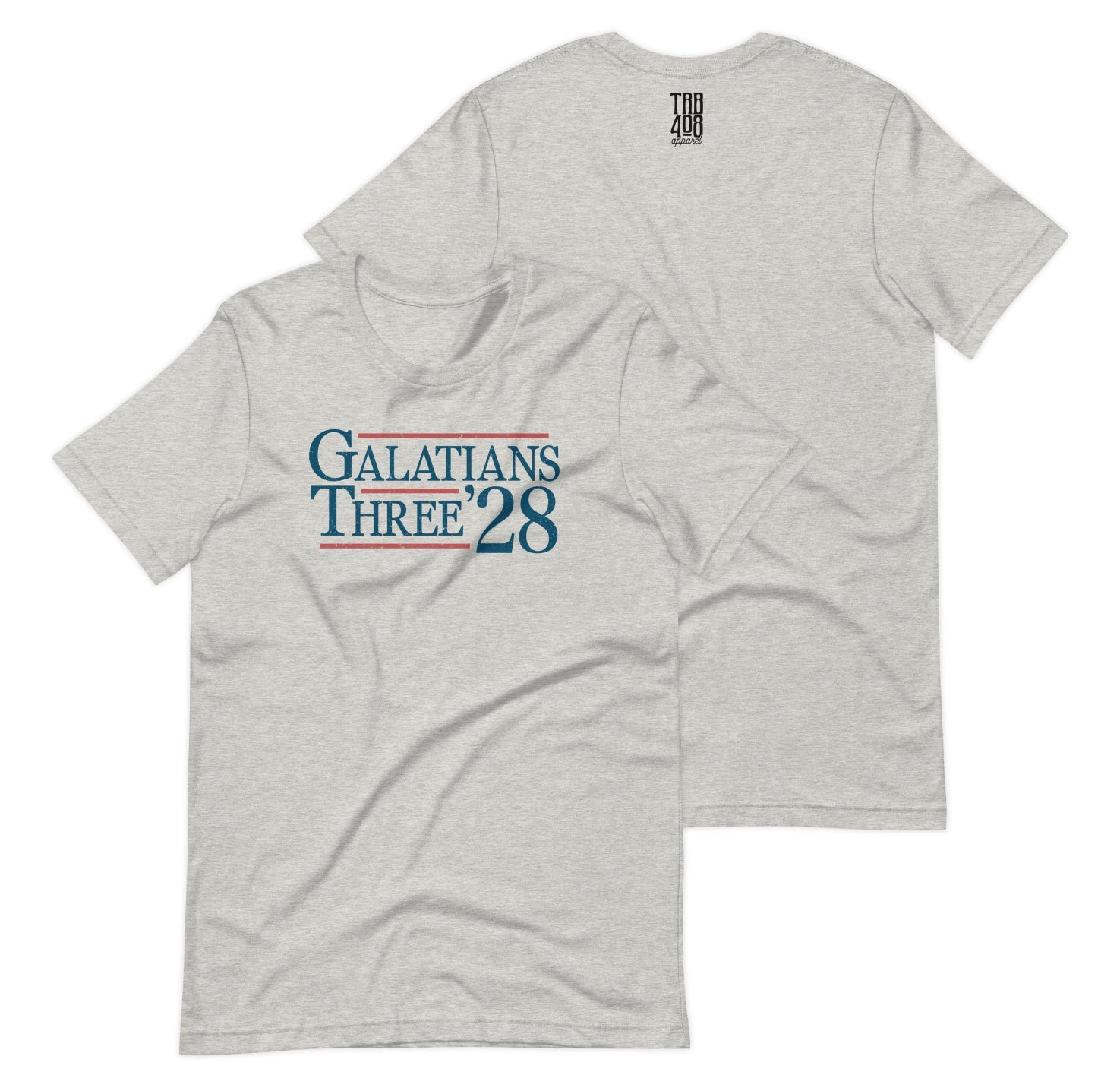 Light Gray short sleeve Tribe '28 Tee, Front and Back, Christian Apparel