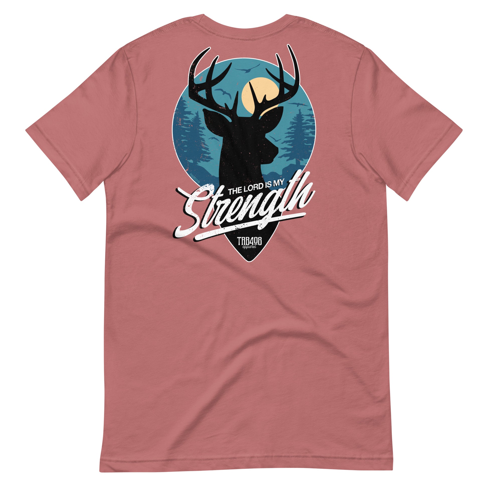 Mauve short sleeve My Strength Tee, Back, Christian Apparel