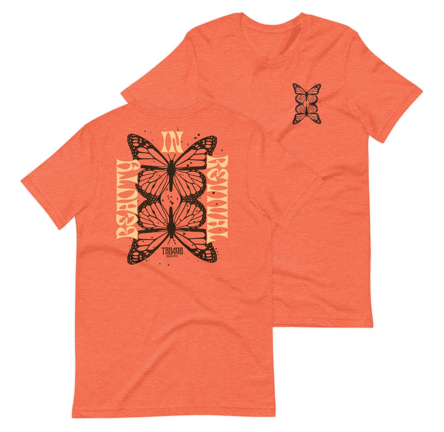 Orange short sleeve Butterfly Tee, Front and Back, Christian Apparel