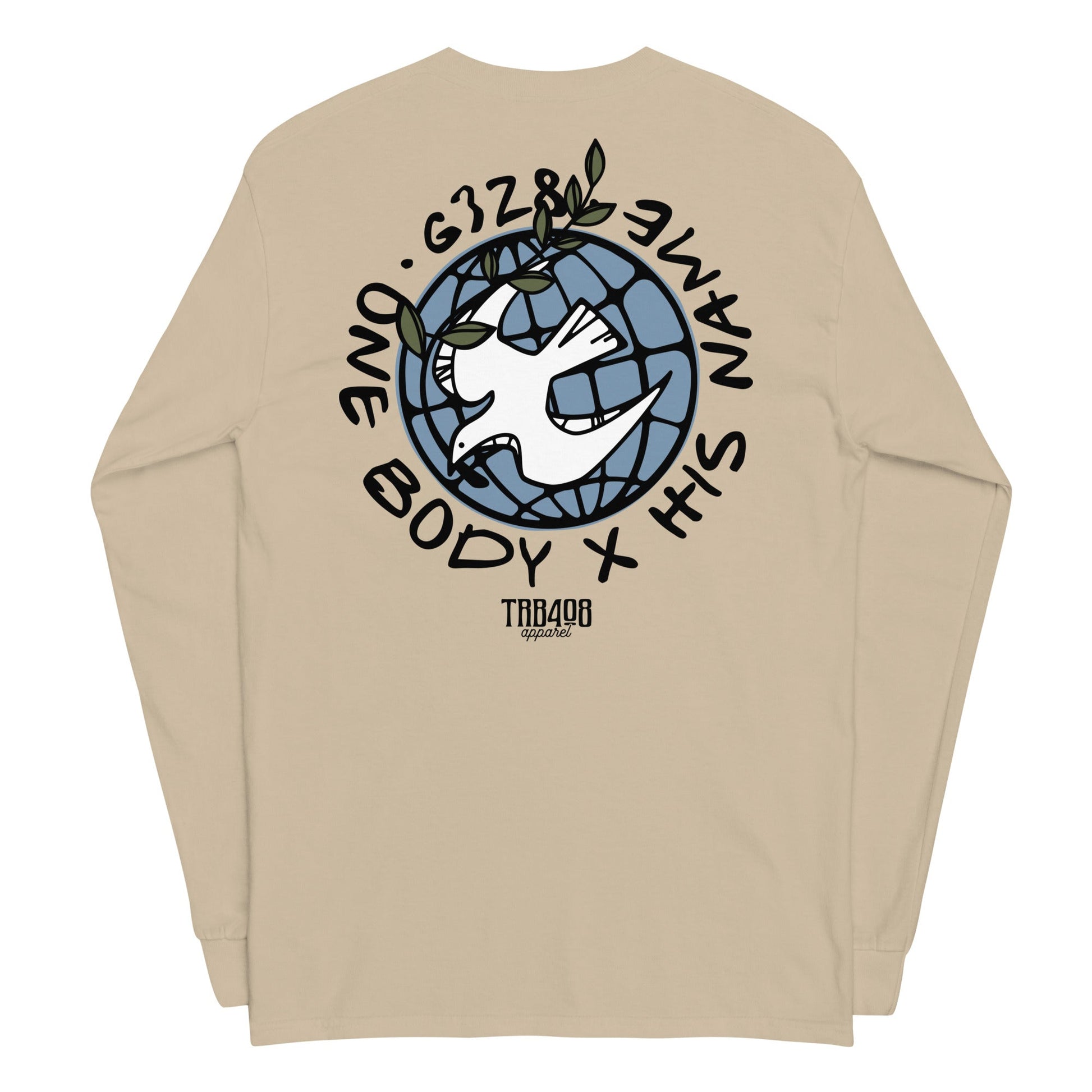 Sand long sleeve G328 Globe Tee, Back, Christian Apparel