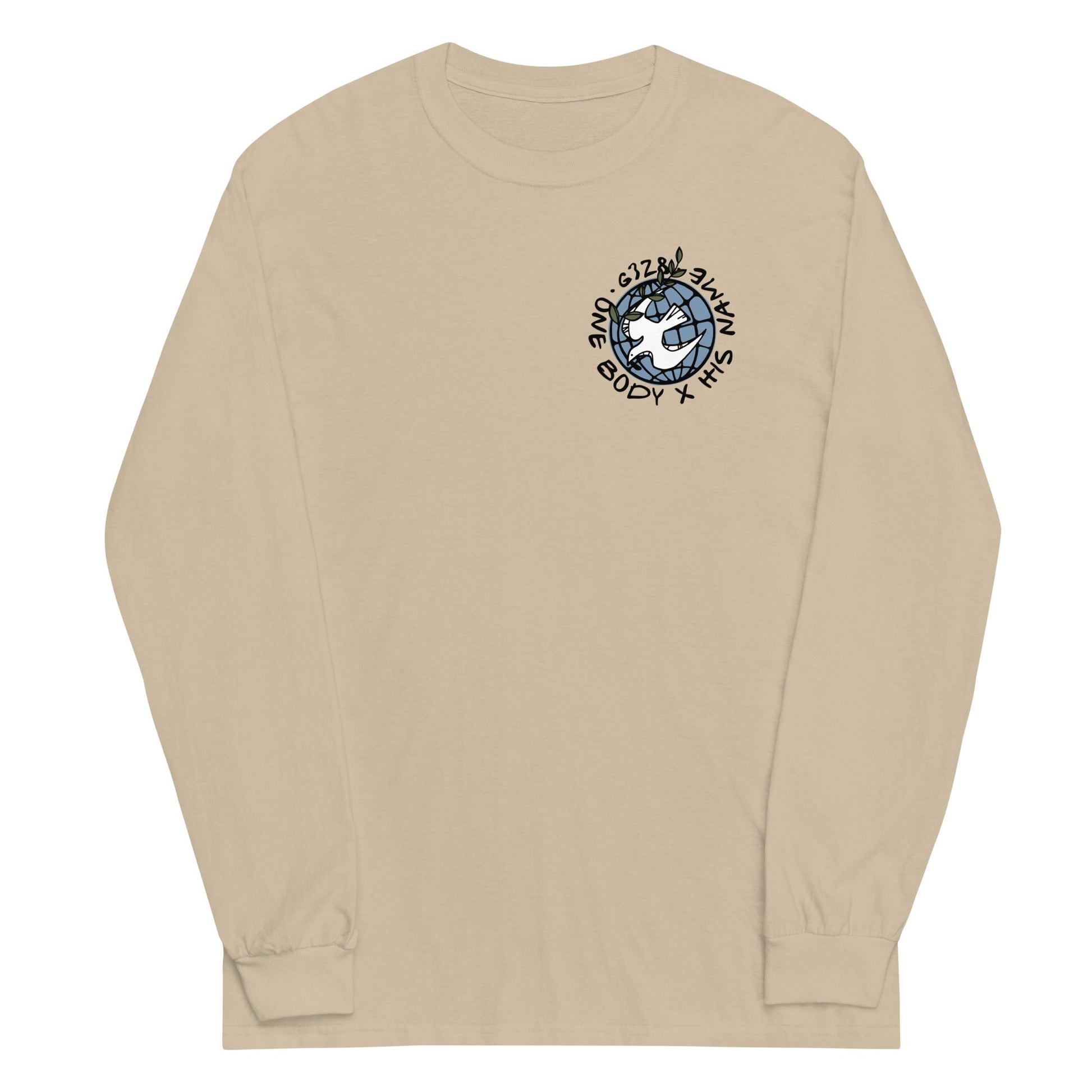 Sand long sleeve G328 Globe Tee, Front, Christian Apparel