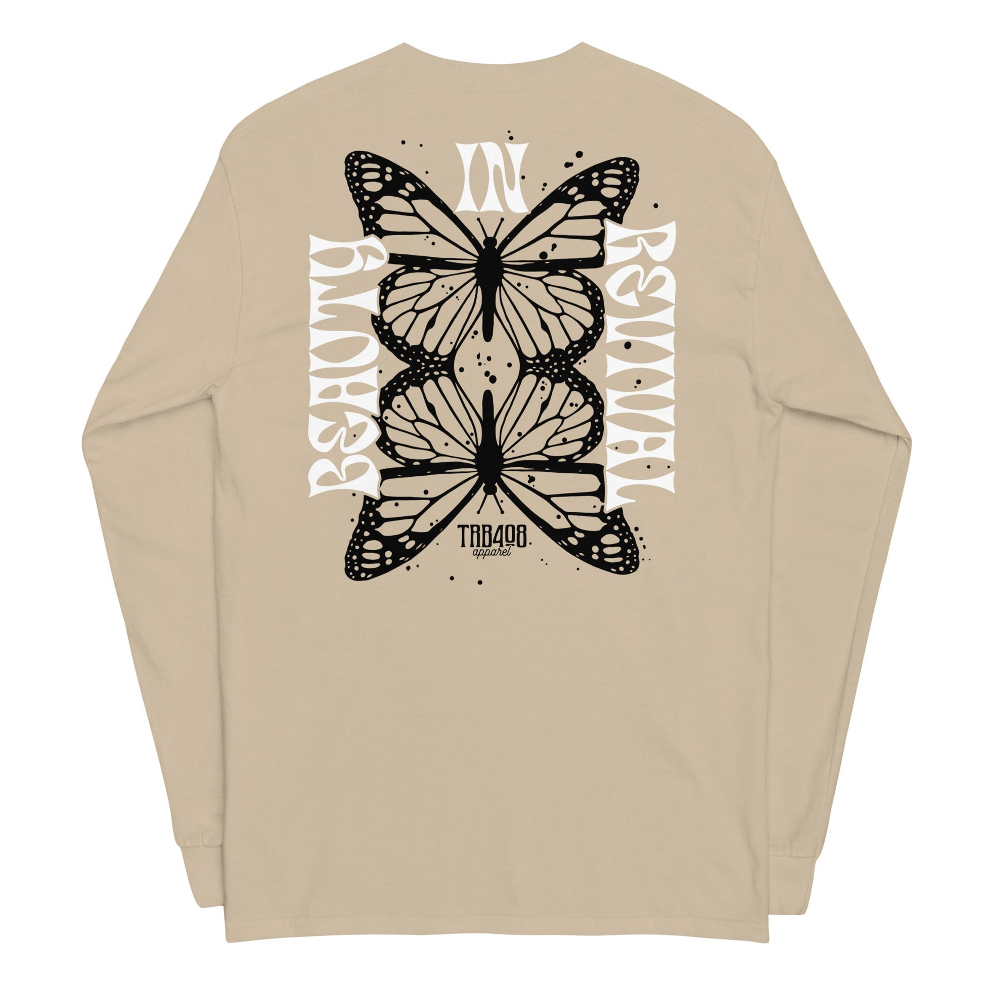 Sand long sleeve Butterfly Tee, Front and Back, Christian Apparel