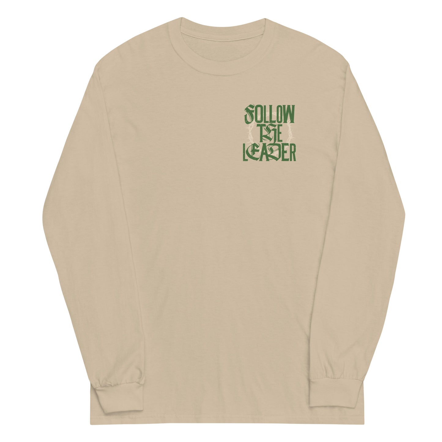 Sand long sleeve Follow The Leader Tee, Front, Christian Apparel