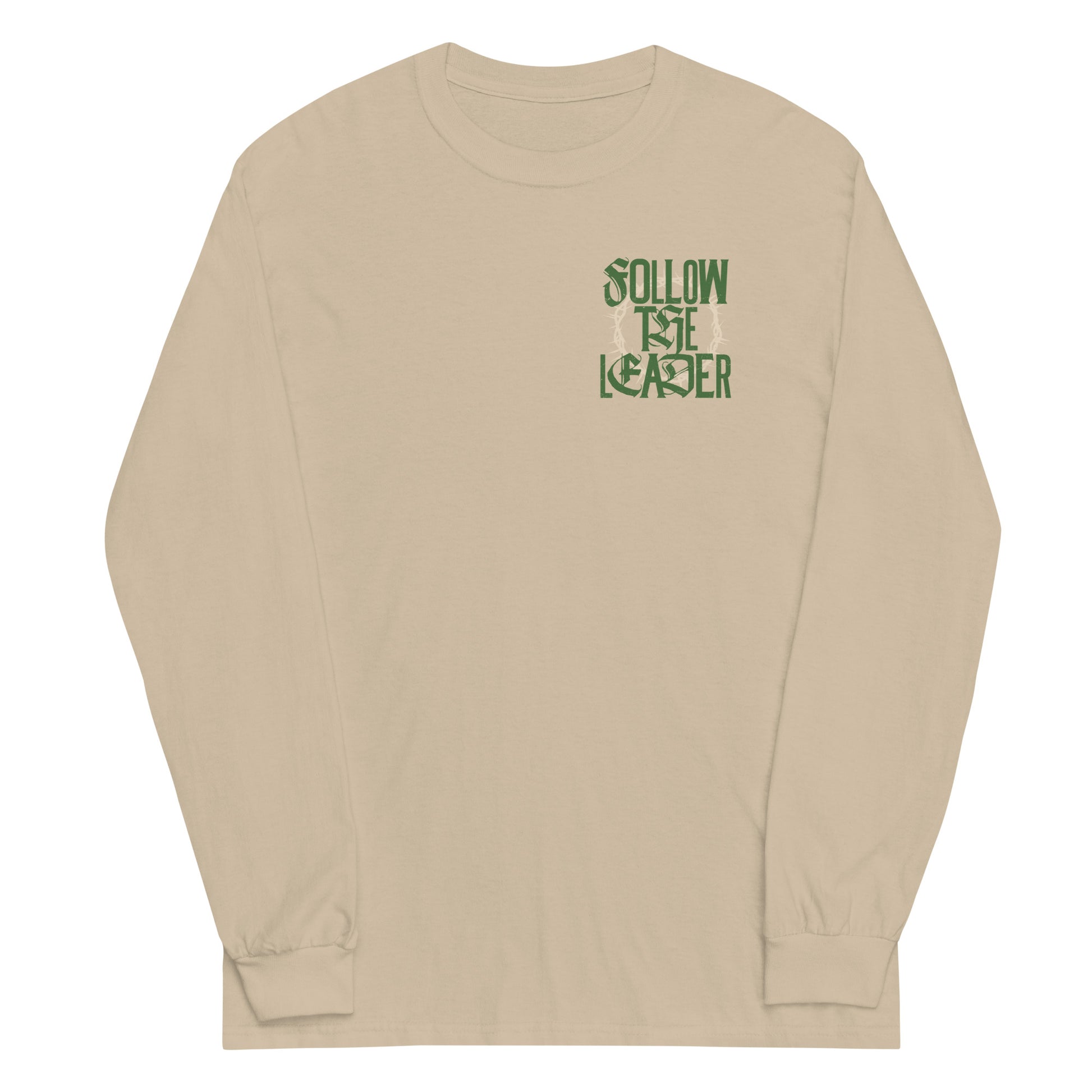 Sand long sleeve Follow The Leader Tee, Front, Christian Apparel
