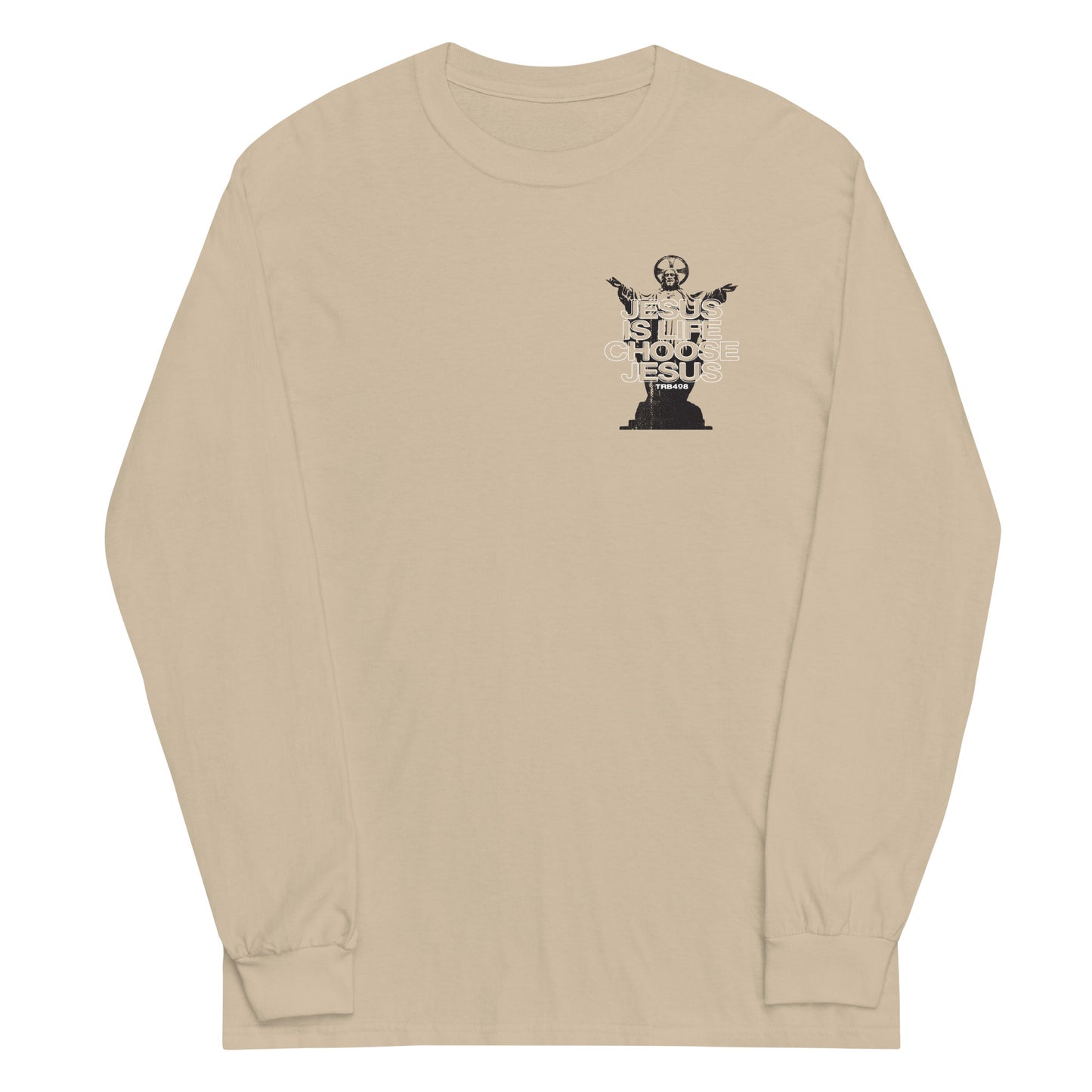 Sand long sleeve Jesus Is Life Tee, Front, Christian Apparel