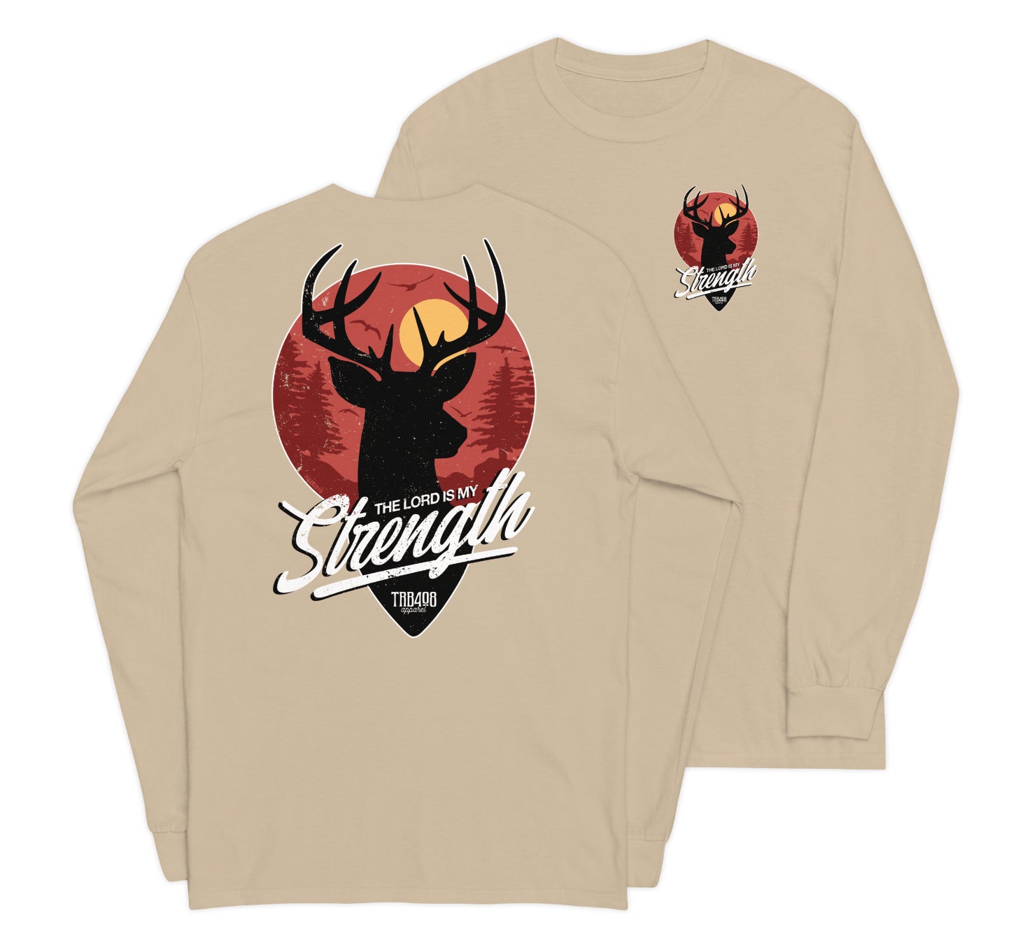 Sand long sleeve My Strength Tee, Front and Back, Christian Apparel