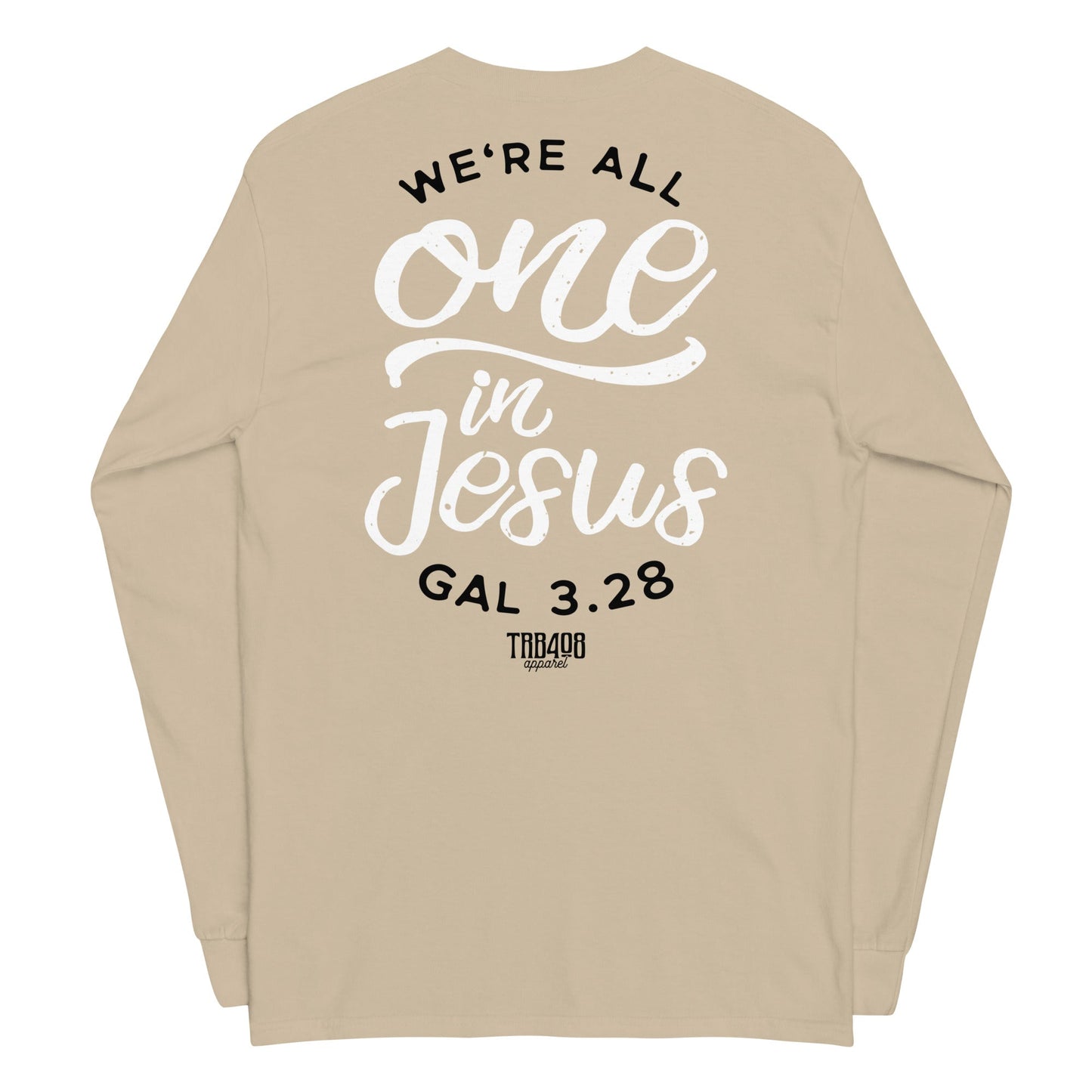 Sand long sleeve One In Jesus Tee, Back, Christian Apparel
