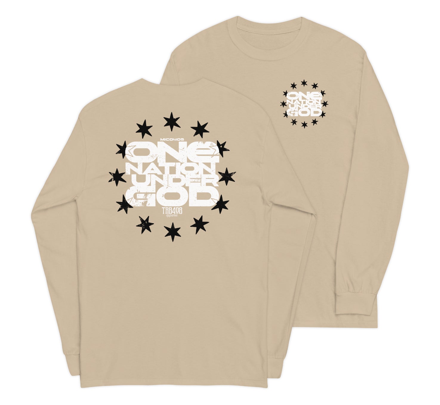Sand long sleeve One Nation Star Ring Tee, Front and Back, Christian Apparel
