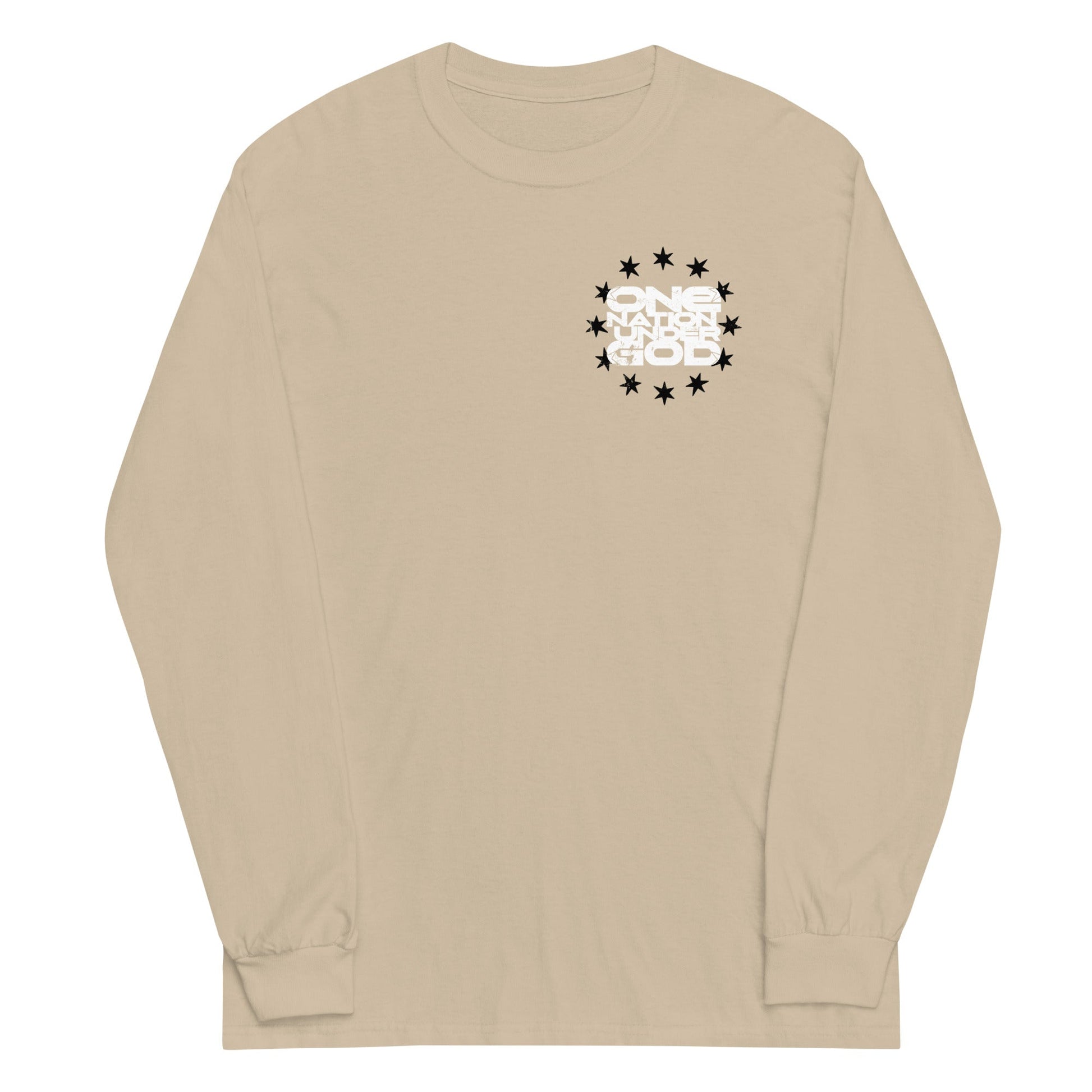 Sand long sleeve One Nation Star Ring Tee, Front, Christian Apparel