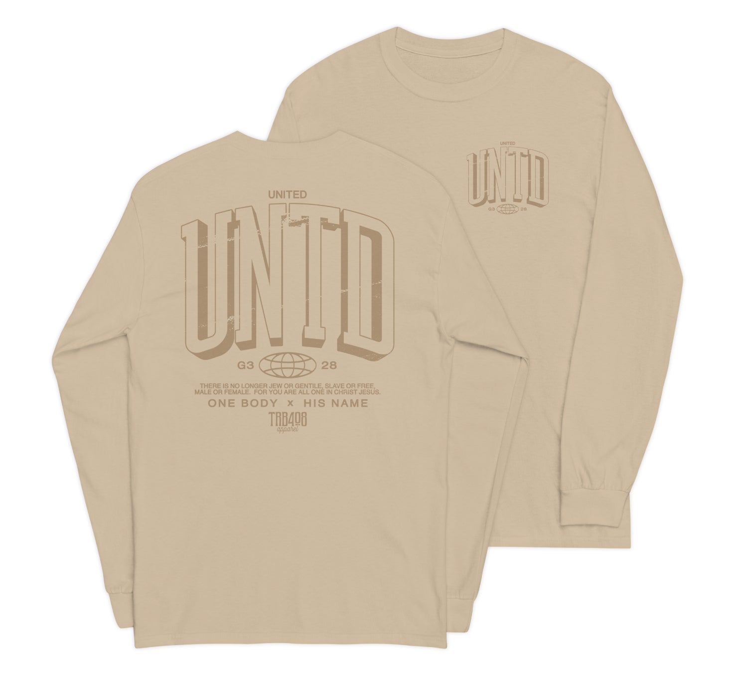 Sand long sleeve The Tall UNTD Tee, Front and Back, Christian Apparel
