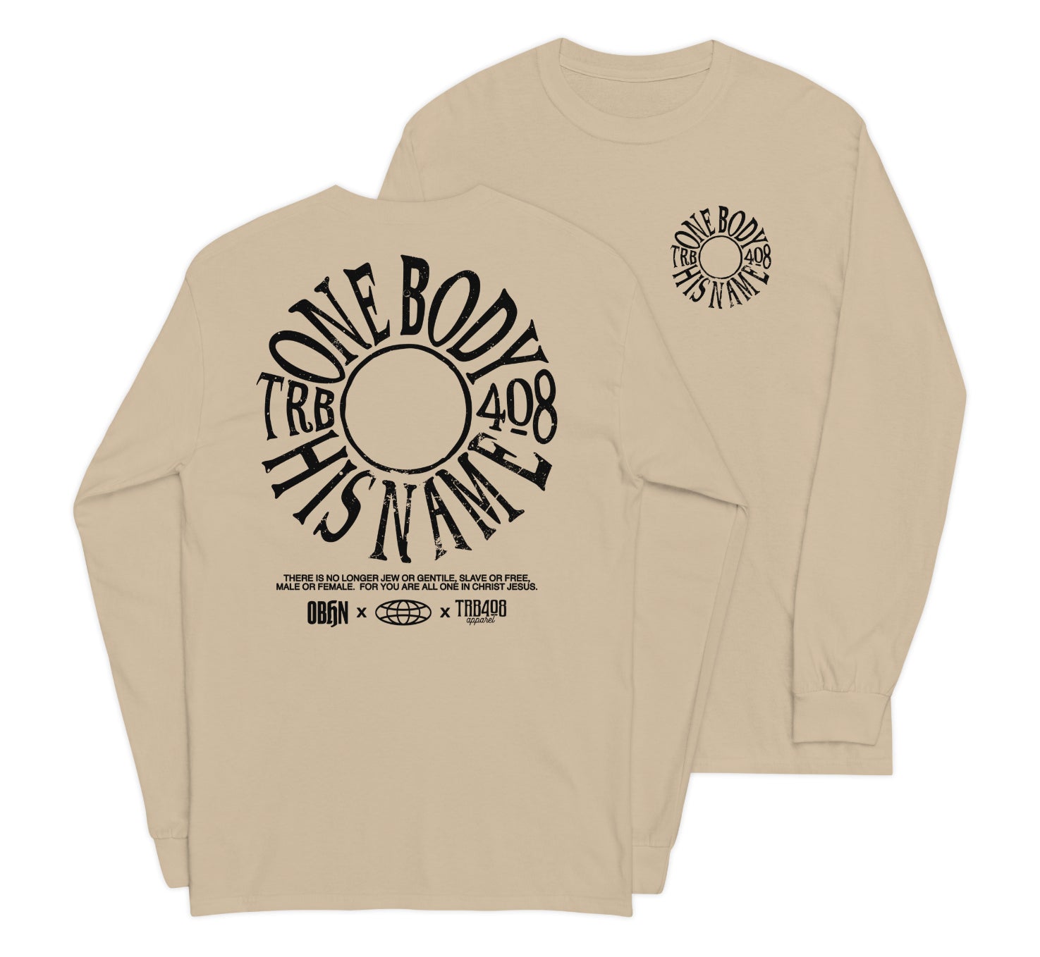 Sand long sleeve The TRIBE Tee, Front and Back, Christian Apparel