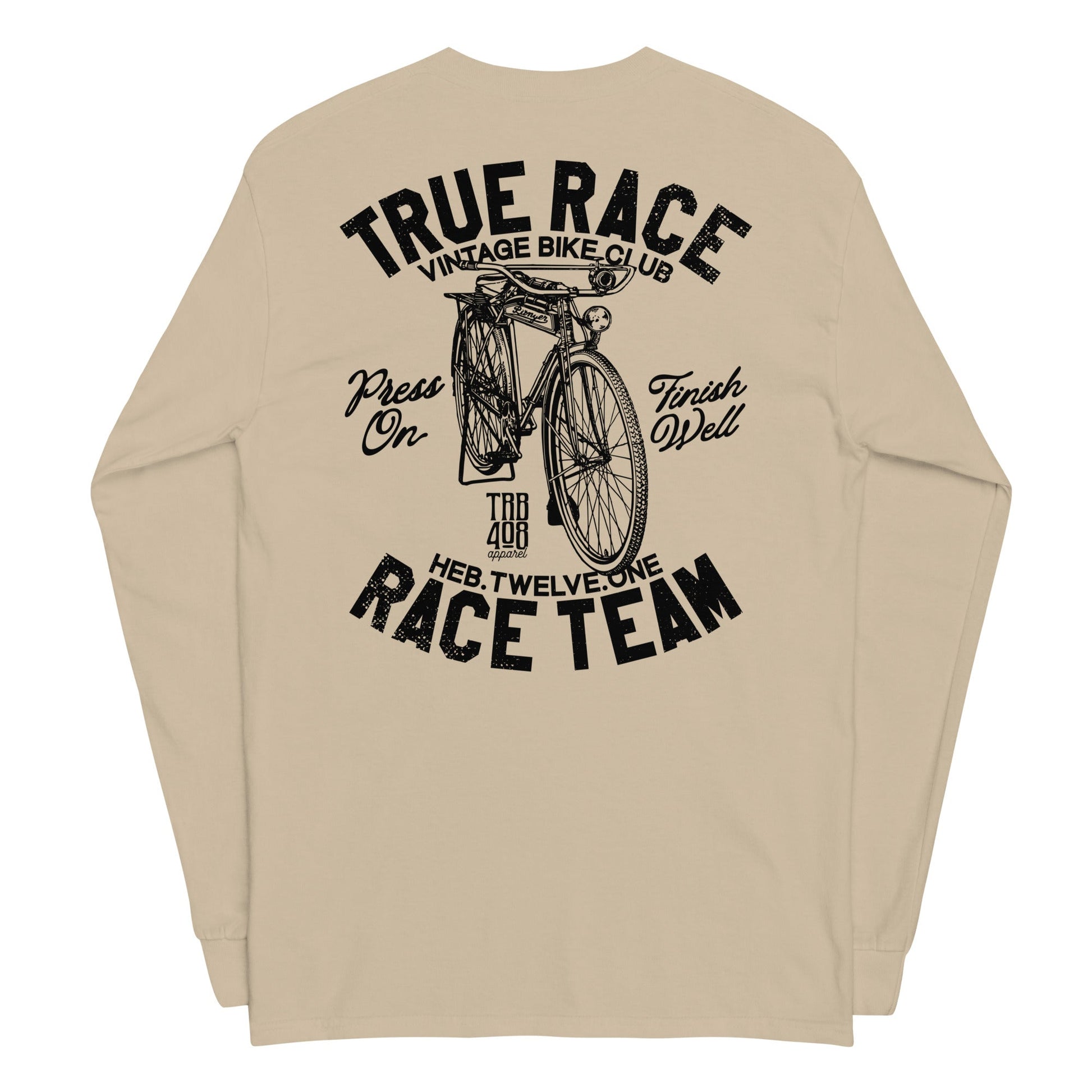 Sand long sleeve True Race Tee, Back, Christian Apparel