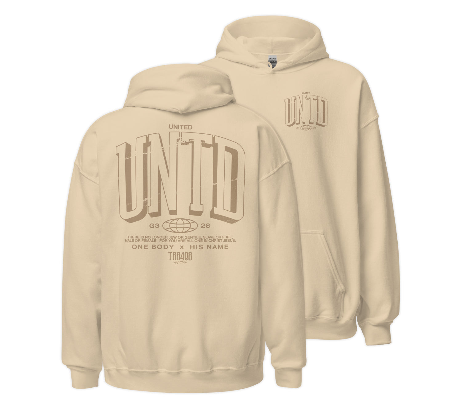 Sand The Tall UNTD Hoodie, Front and Back, Christian Apparel
