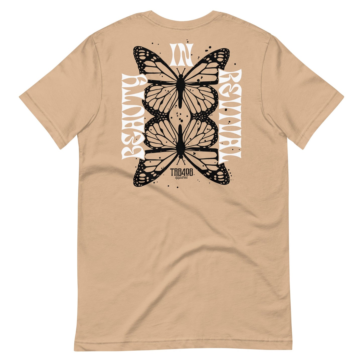 Tan short sleeve Butterfly Tee, Back, Christian Apparel