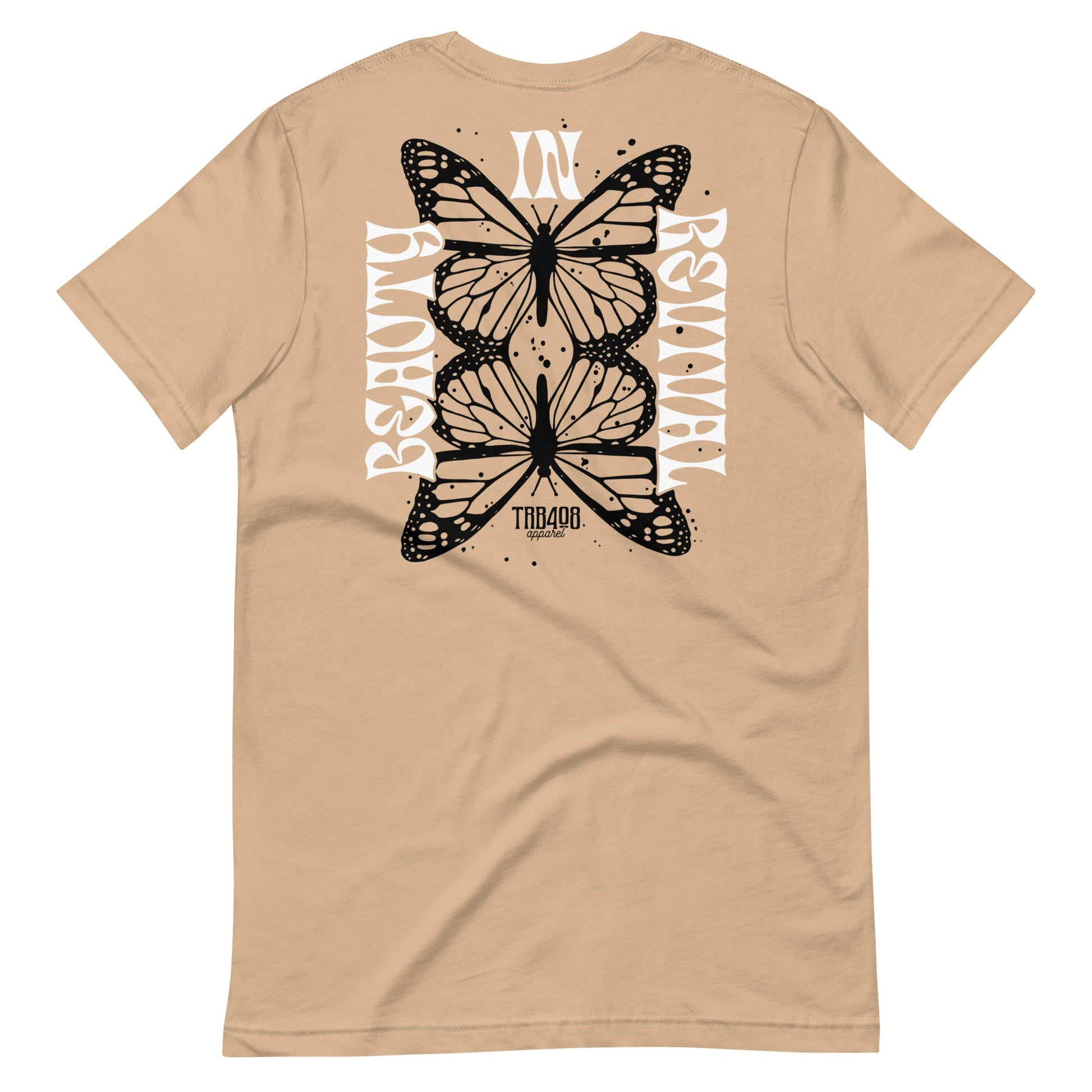 Tan short sleeve Butterfly Tee, Back, Christian Apparel