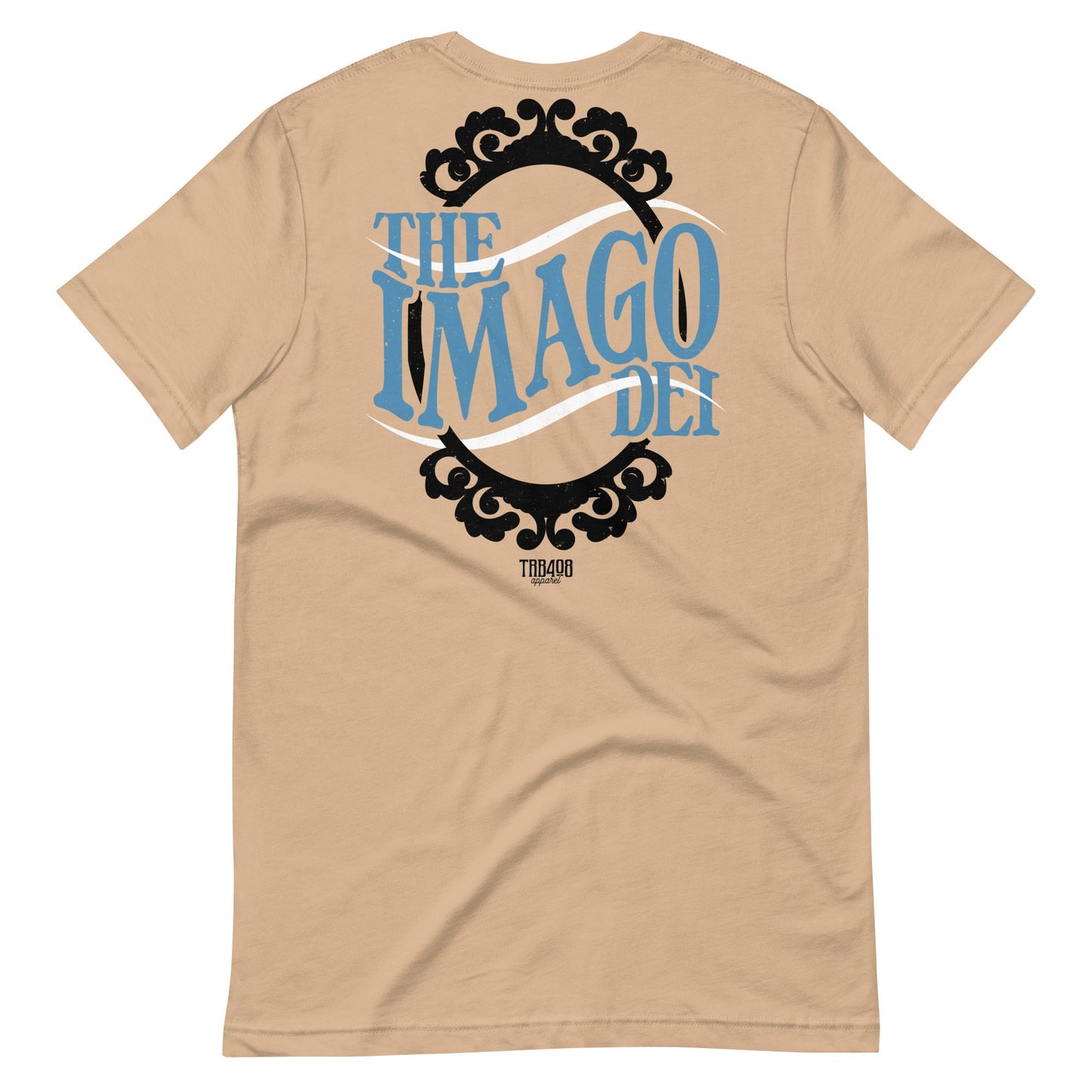 Tan short sleeve Imago Dei Tee, Back, Christian Apparel