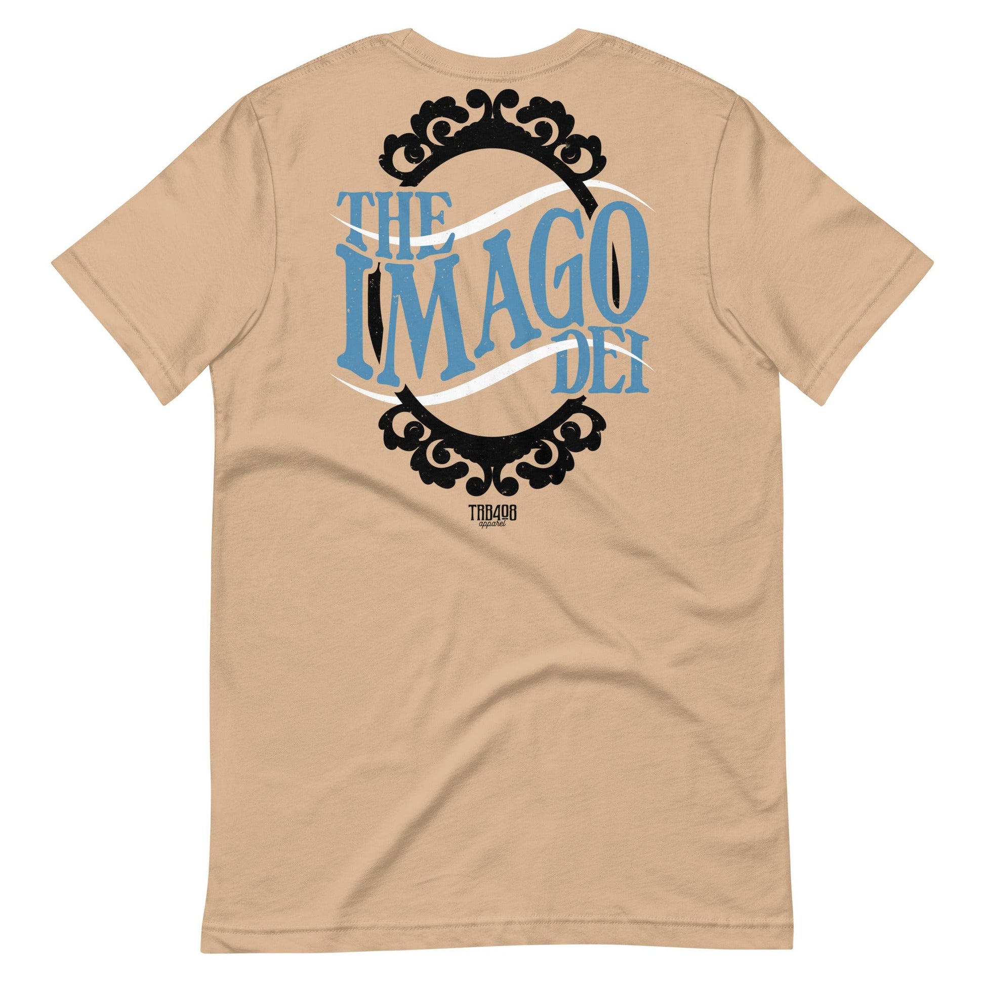 Tan short sleeve Imago Dei Tee, Back, Christian Apparel