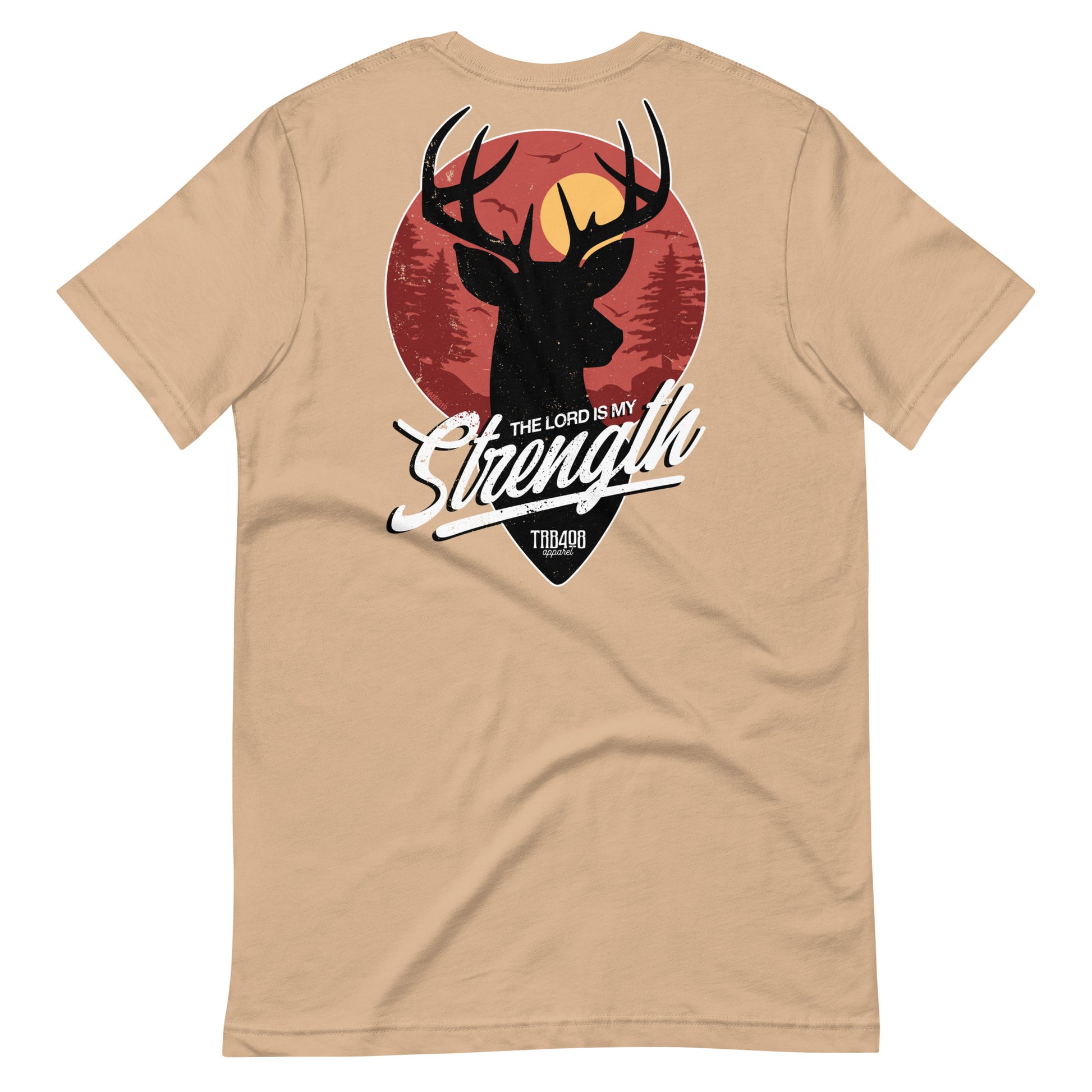 Tan short sleeve My Strength Tee, Back, Christian Apparel