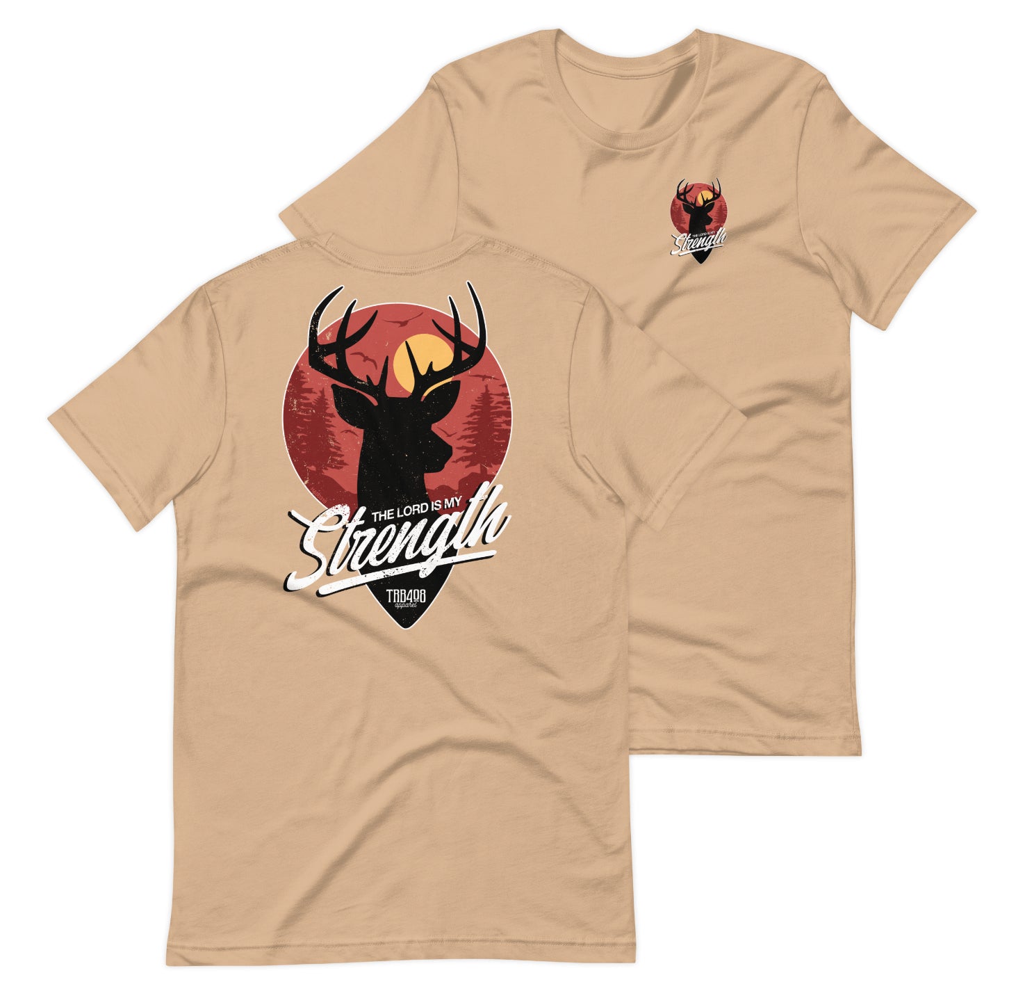 Tan short sleeve My Strength Tee, Front and Back, Christian Apparel