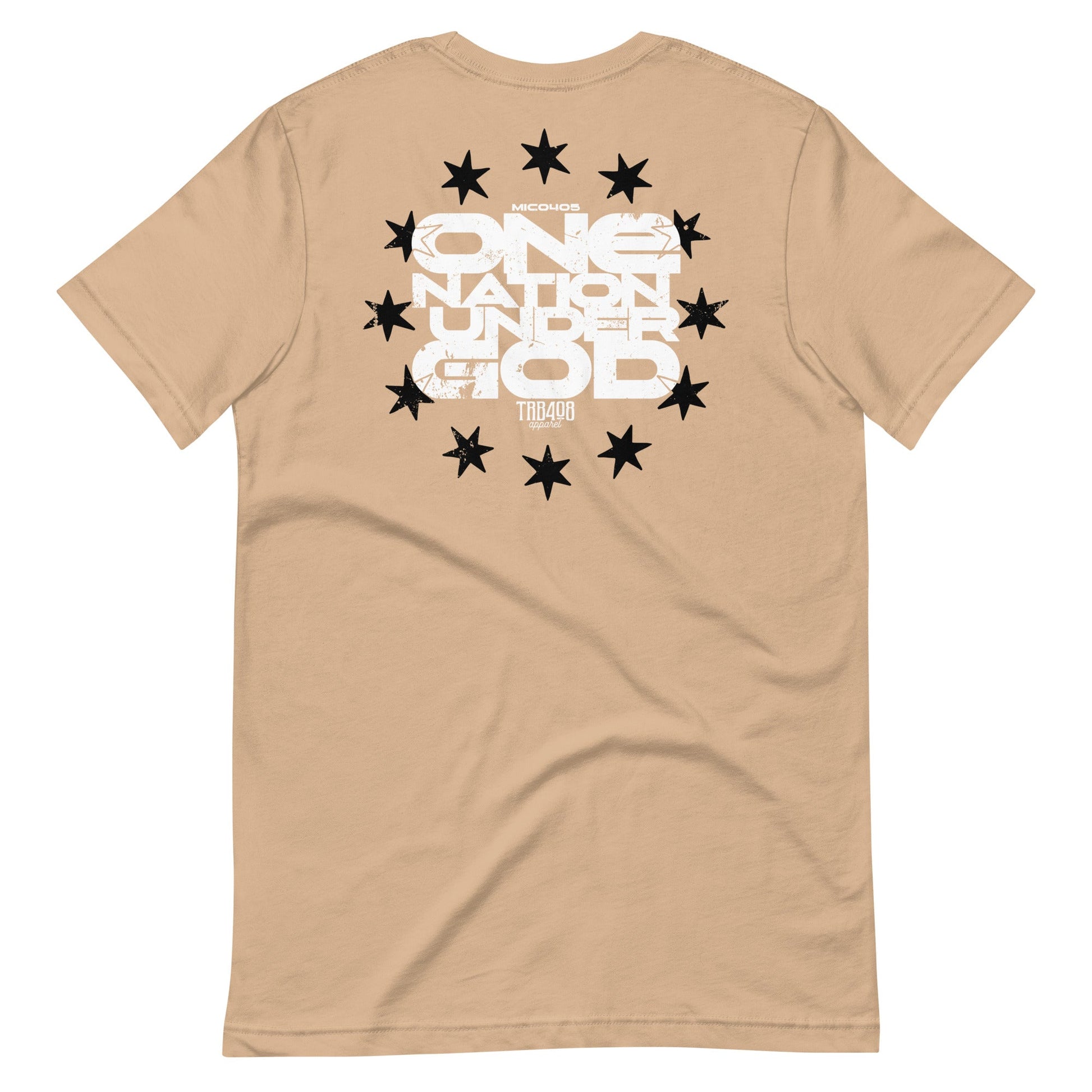 Tan short sleeve One Nation Star Ring Tee, Back, Christian Apparel