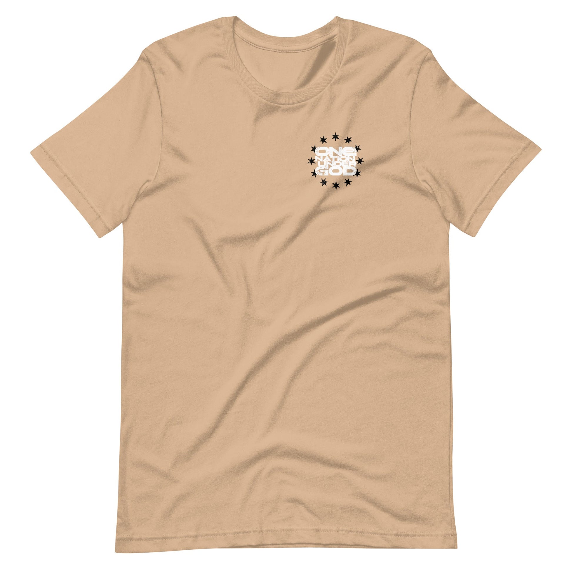 Tan short sleeve One Nation Star Ring Tee, Front, Christian Apparel