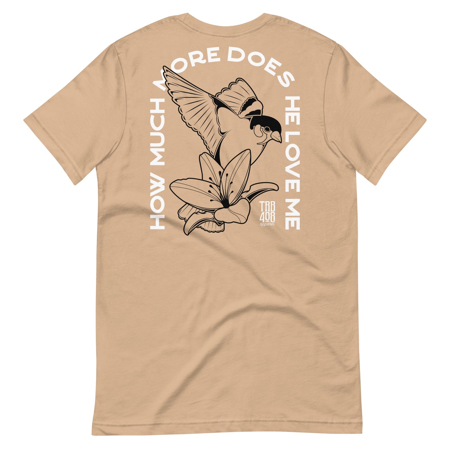 Tan short sleeve Sparrow And Lily Tee, Back, Christian Apparel