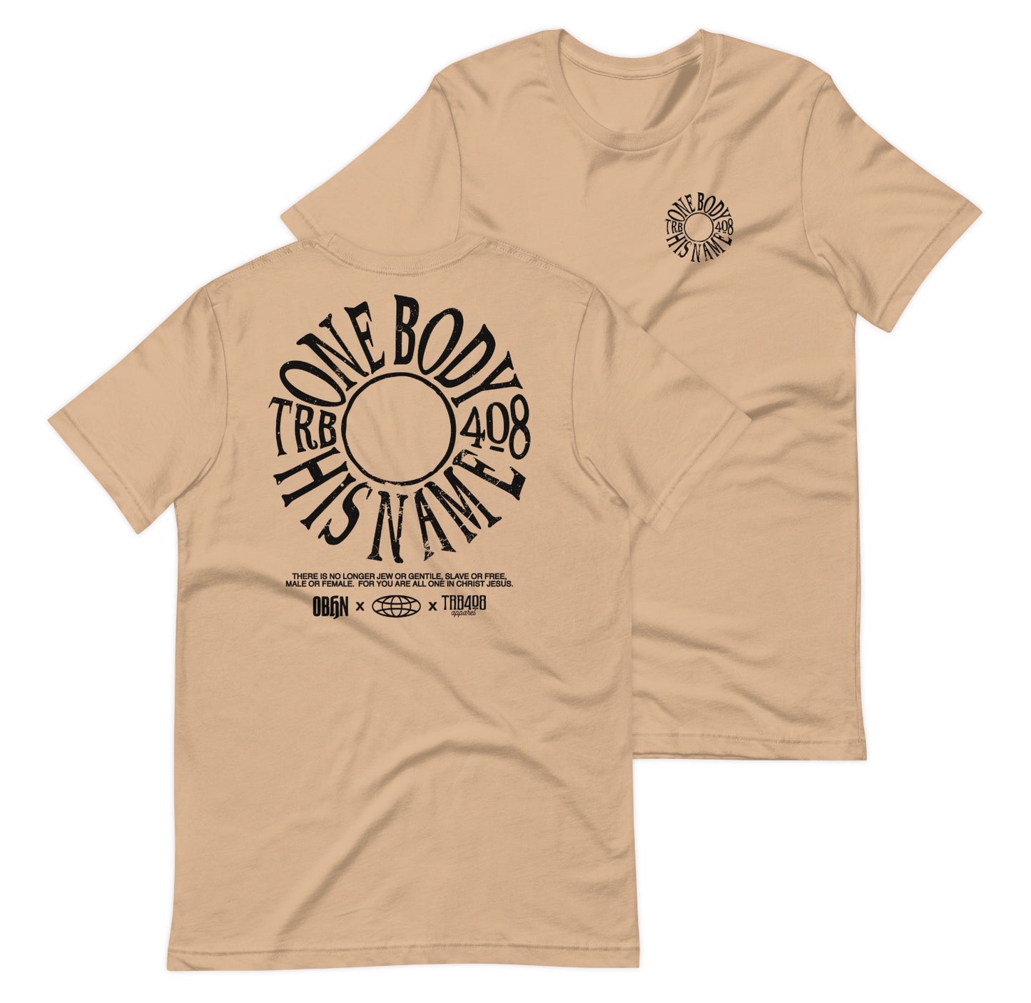 Tan short sleeve The TRIBE Tee, Front and Back, Christian Apparel