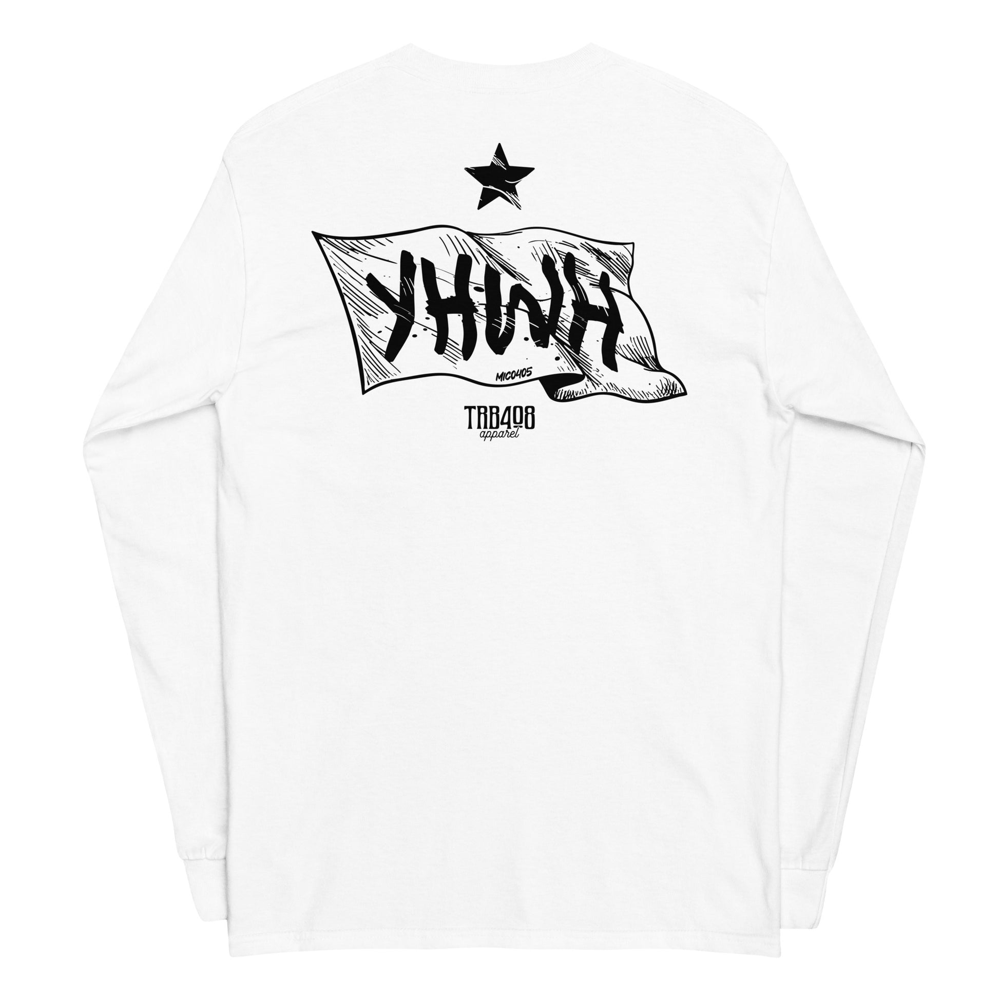 White long sleeve YHWH Flag Tee, Back, Christian Apparel