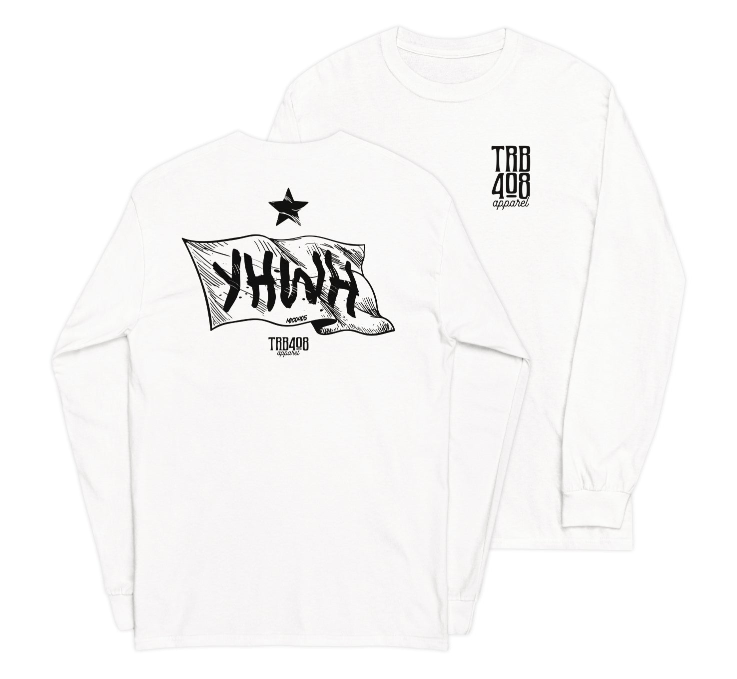 White long sleeve YHWH Flag Tee, Front and Back, Christian Apparel