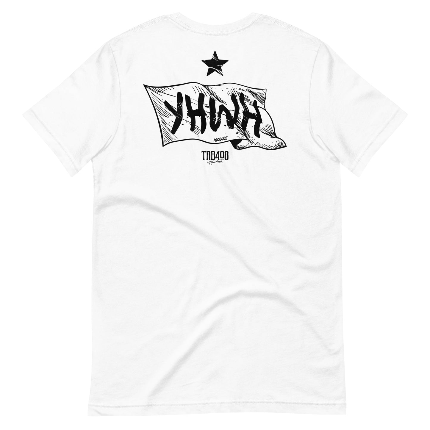 White short sleeve YHWH Flag Tee, Back, Christian Apparel