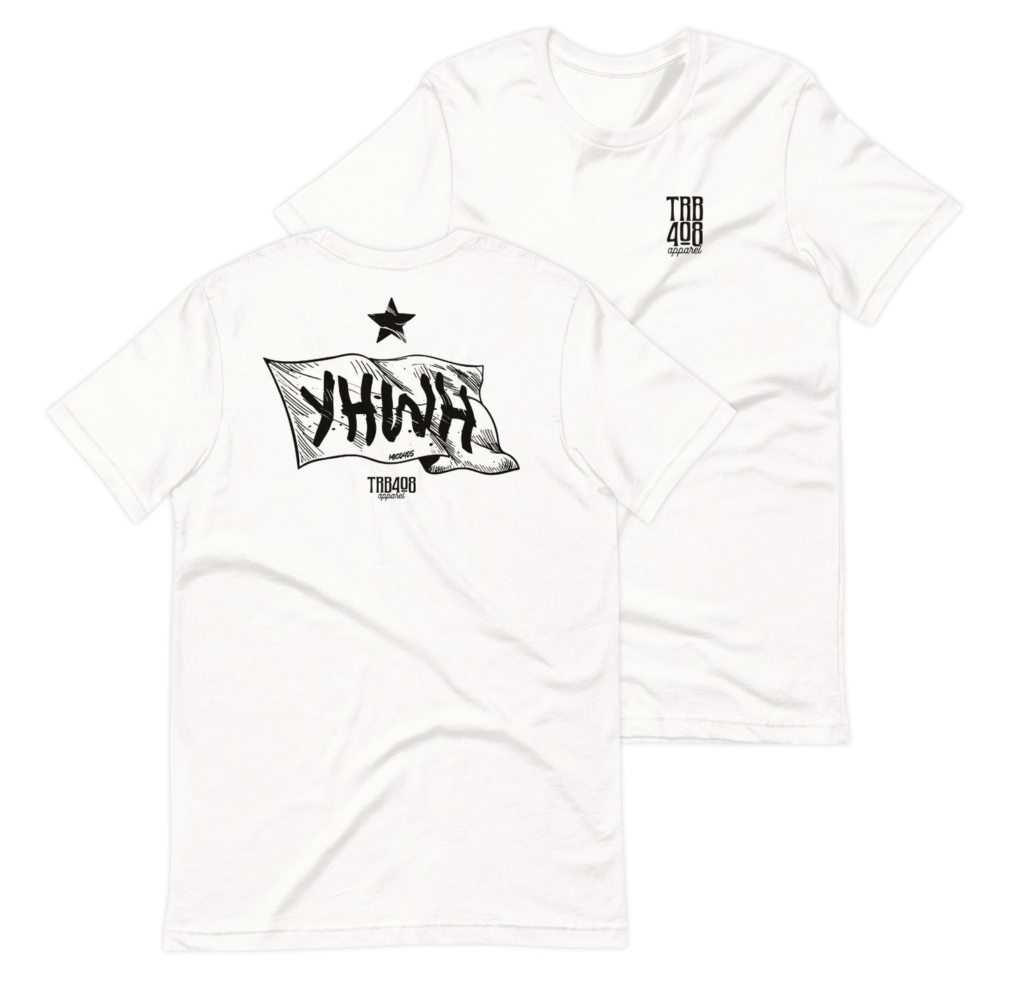 White short sleeve YHWH Flag Tee, Front and Back, Christian Apparel