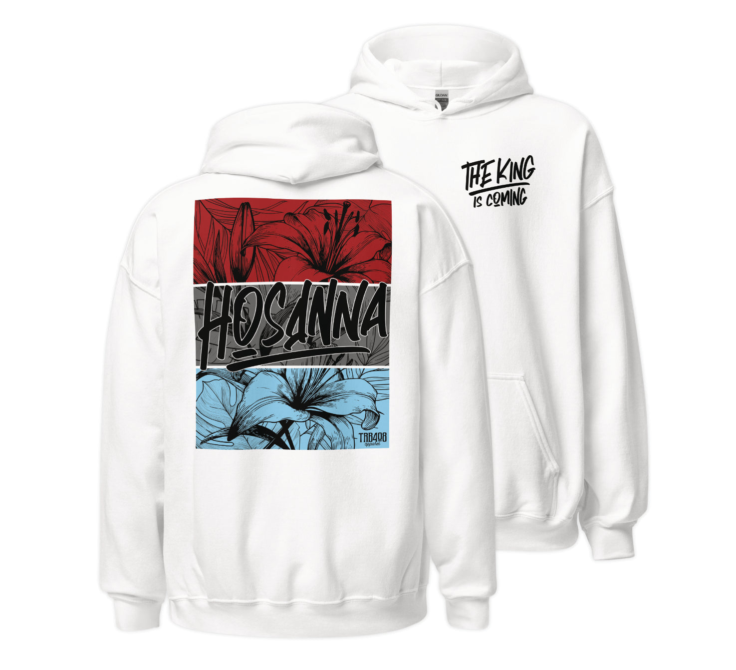 White Hosanna Hoodie, Front and Back, Christian Apparel