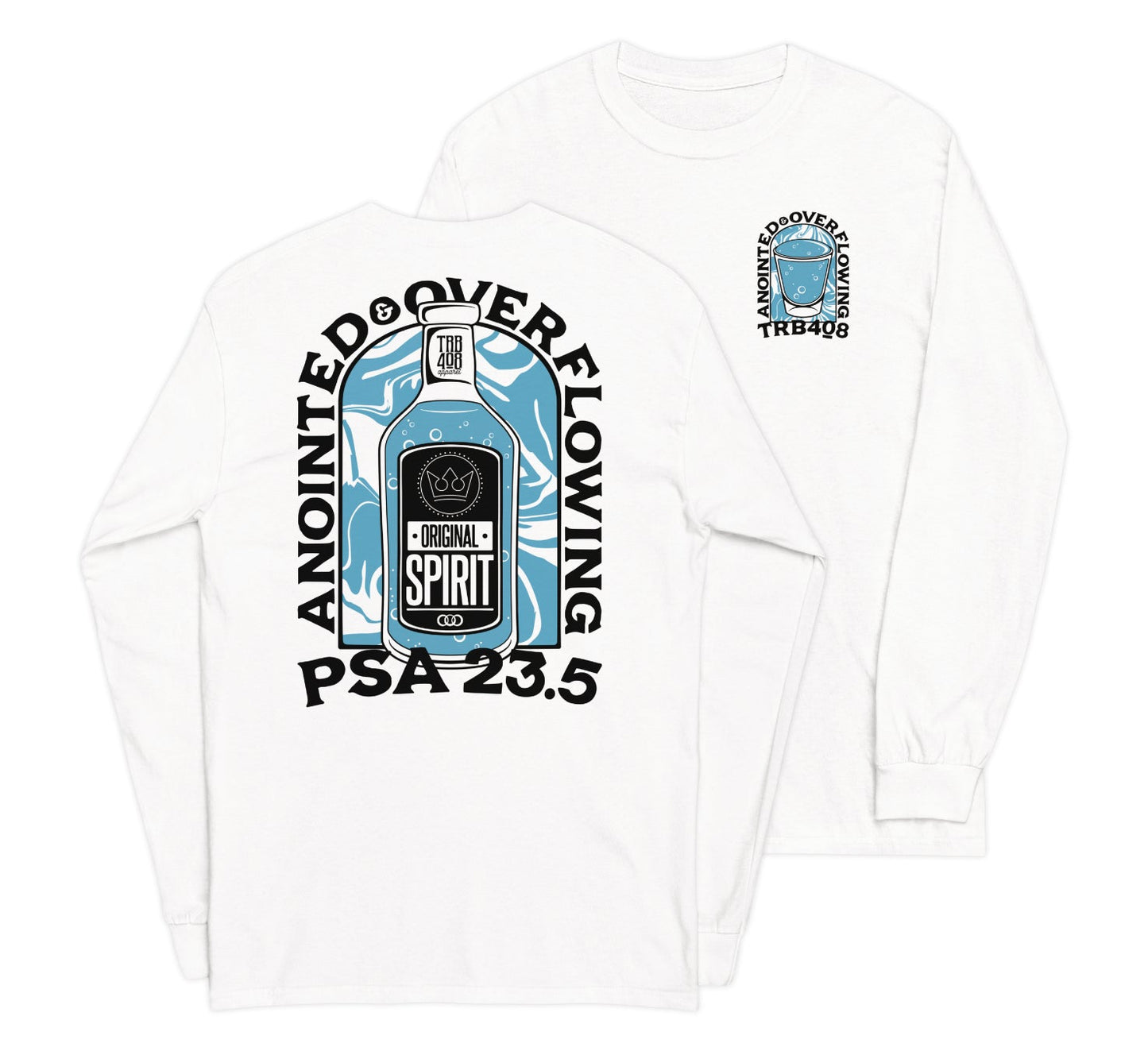 White long sleeve A&O Tee, Front and Back, Christian Apparel