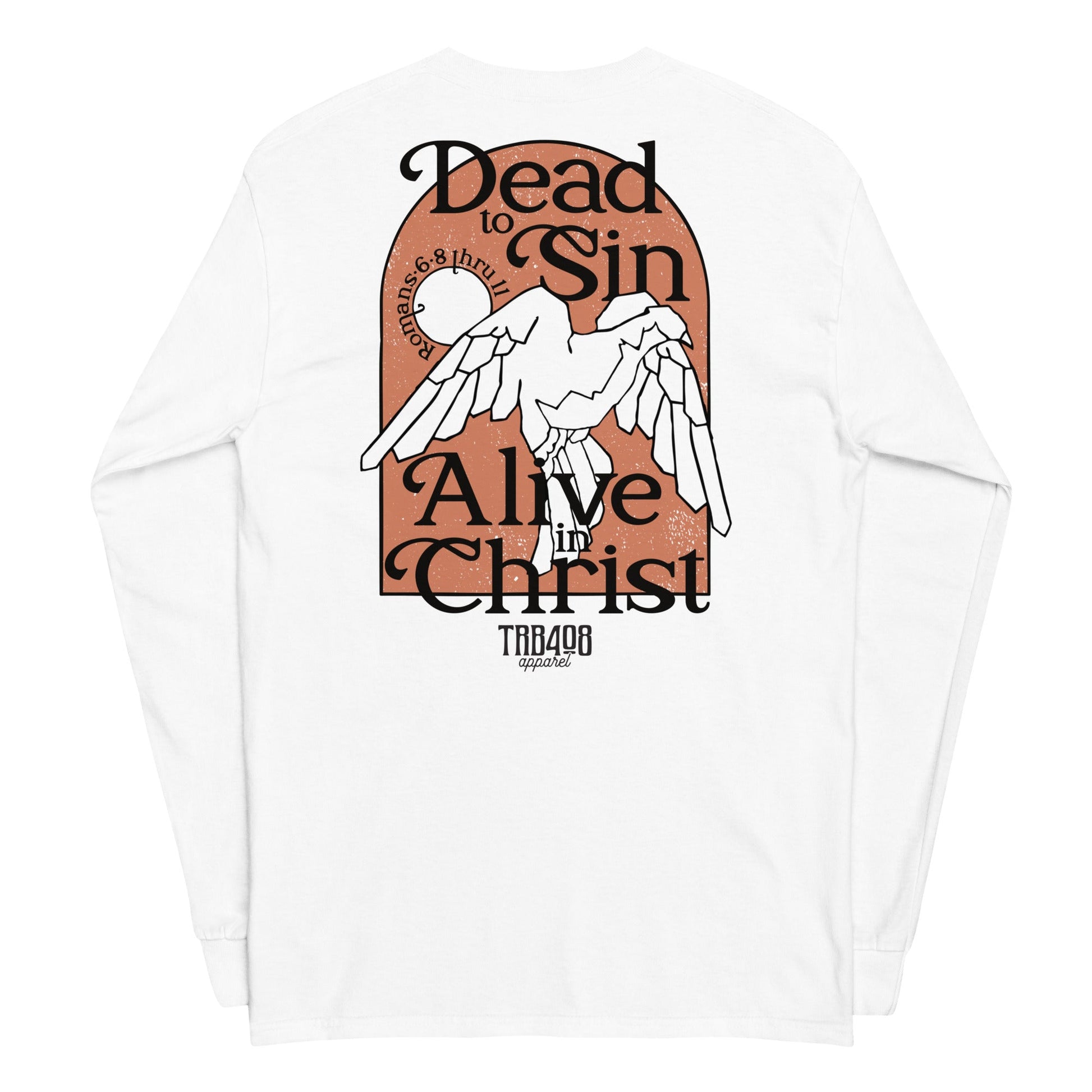 White long sleeve Alive In Christ Tee, Back, Christian Apparel