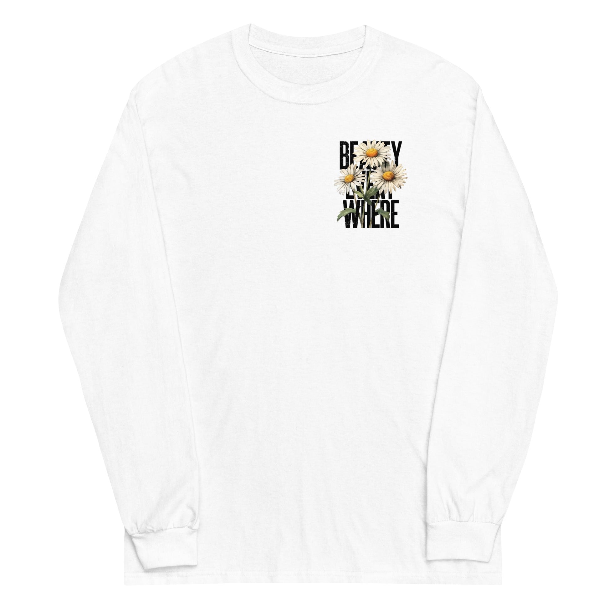 White long sleeve Beauty Everywhere Tee, Front, Christian Apparel