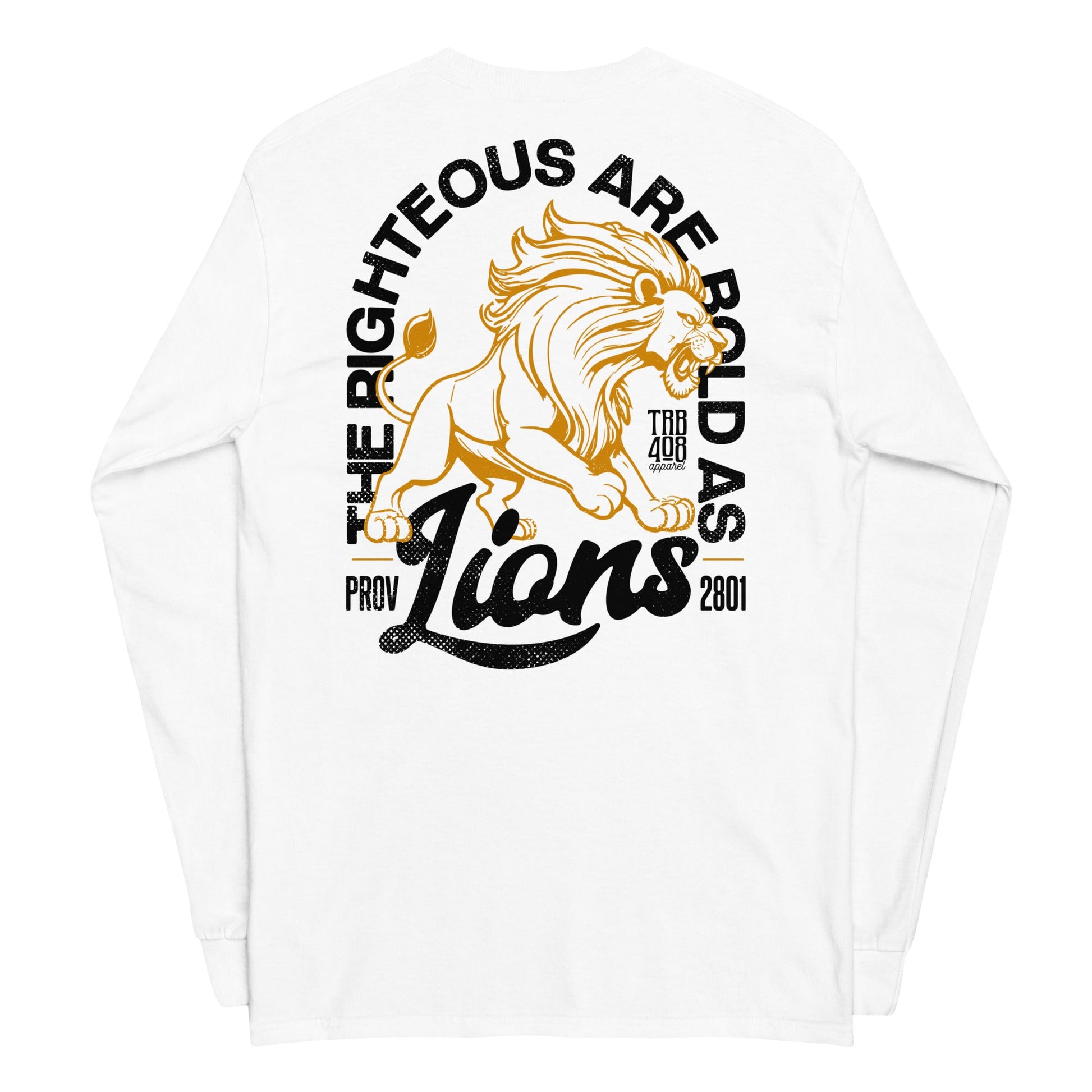 White long sleeve Bold As Lions Tee, Back, Christian Apparel