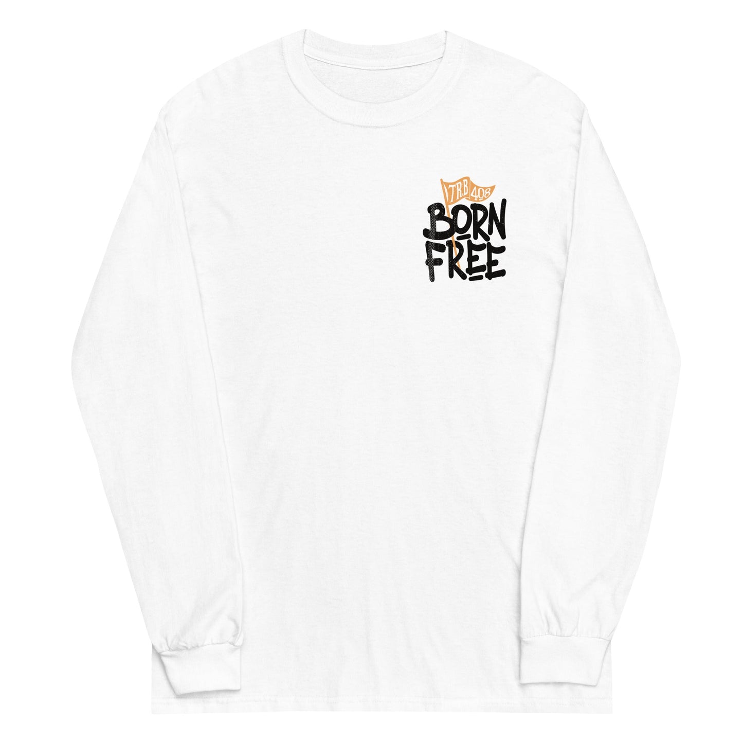 White long sleeve Born Free Tee, Front, Christian Apparel