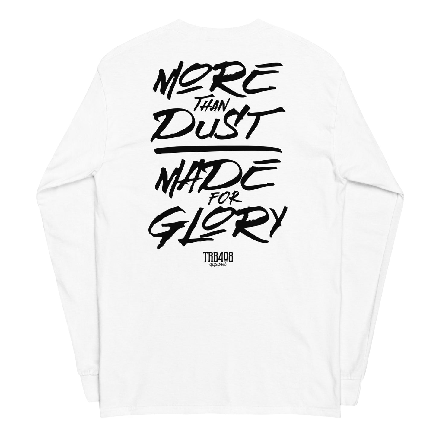 White long sleeve Dust & Glory Tee, Back, Christian Apparel
