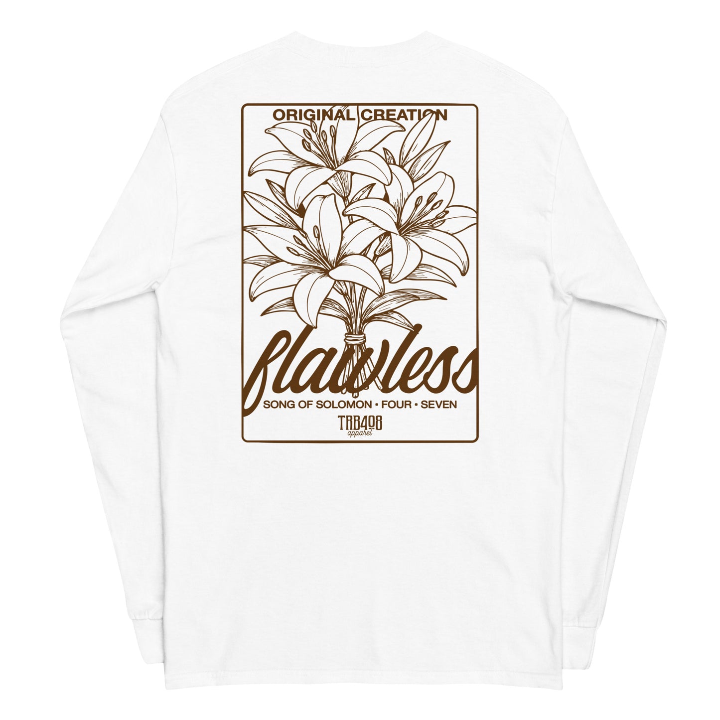 White long sleeve Flawless Rose 2.0 Tee, Back, Christian Apparel