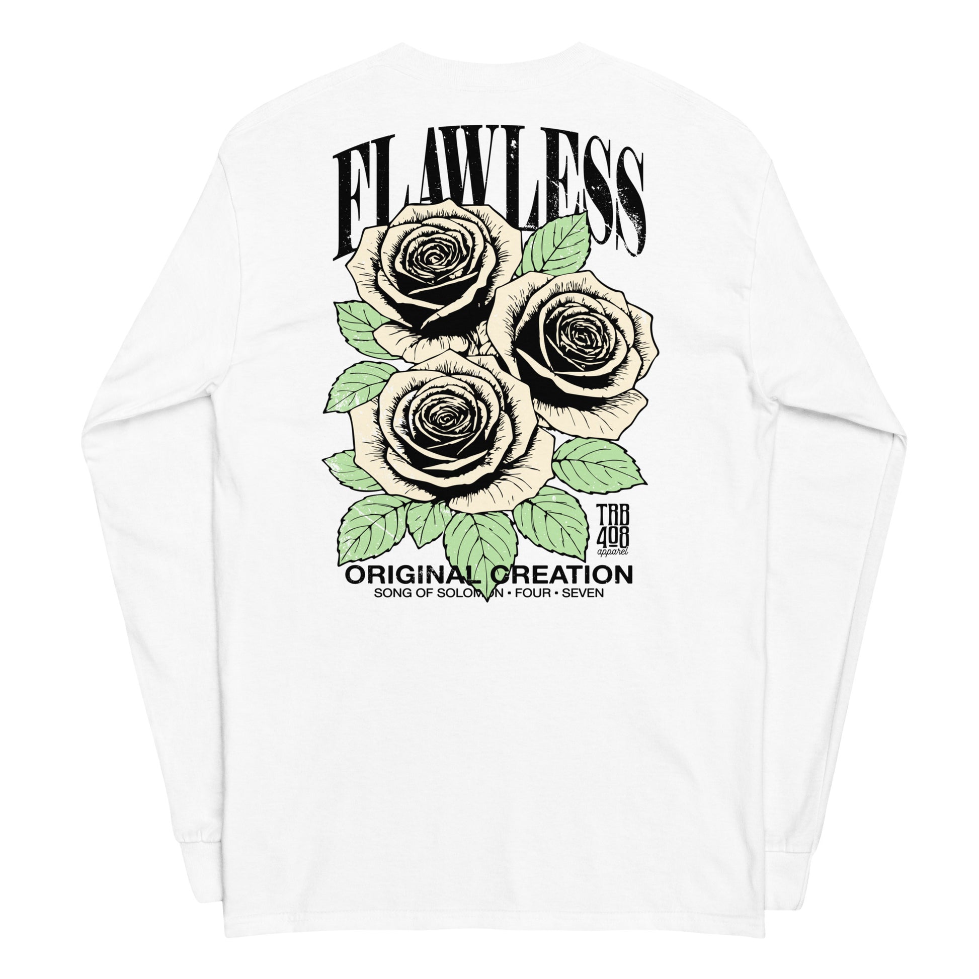 White long sleeve Flawless Rose Tee, Back, Christian Apparel