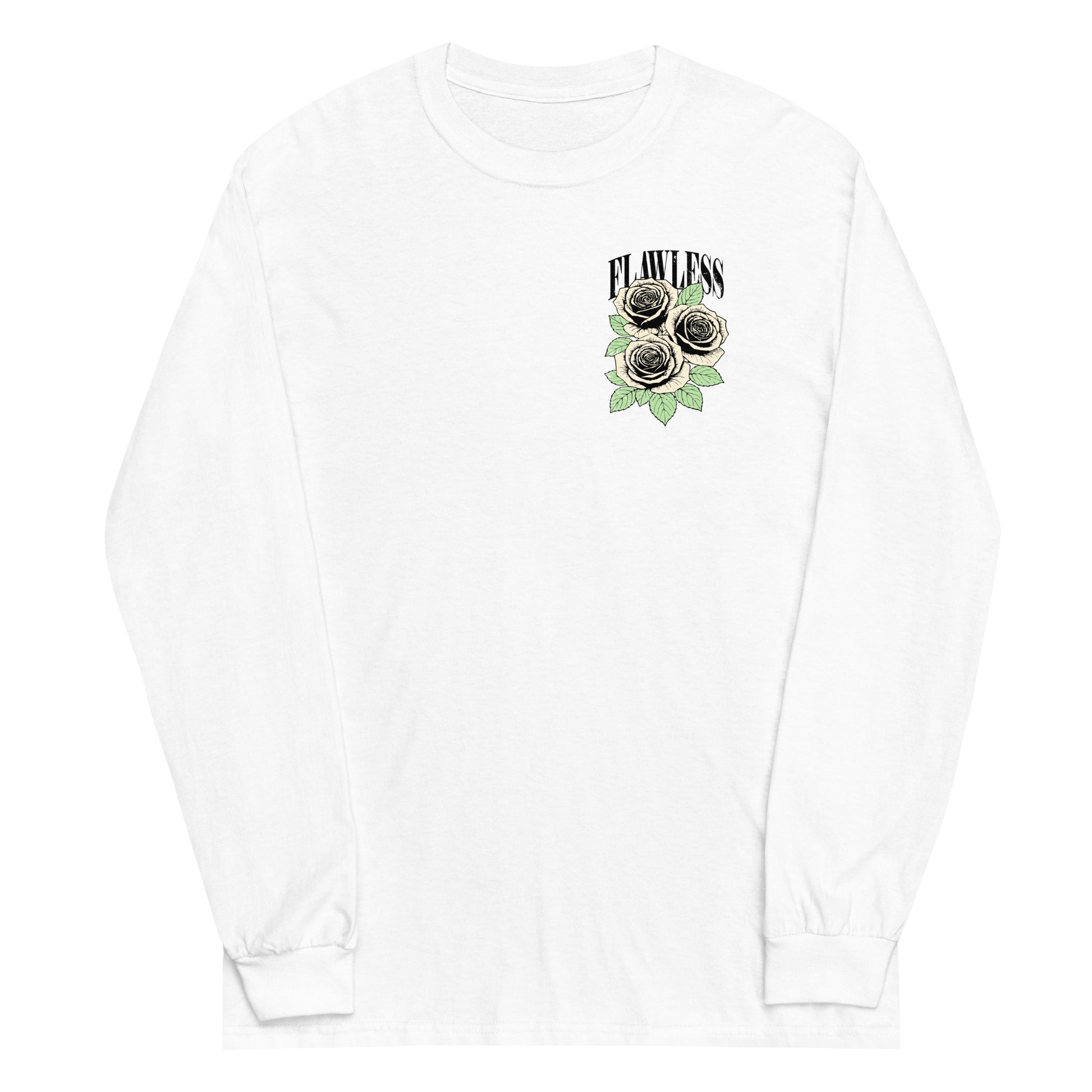 White long sleeve Flawless Rose Tee, Front, Christian Apparel