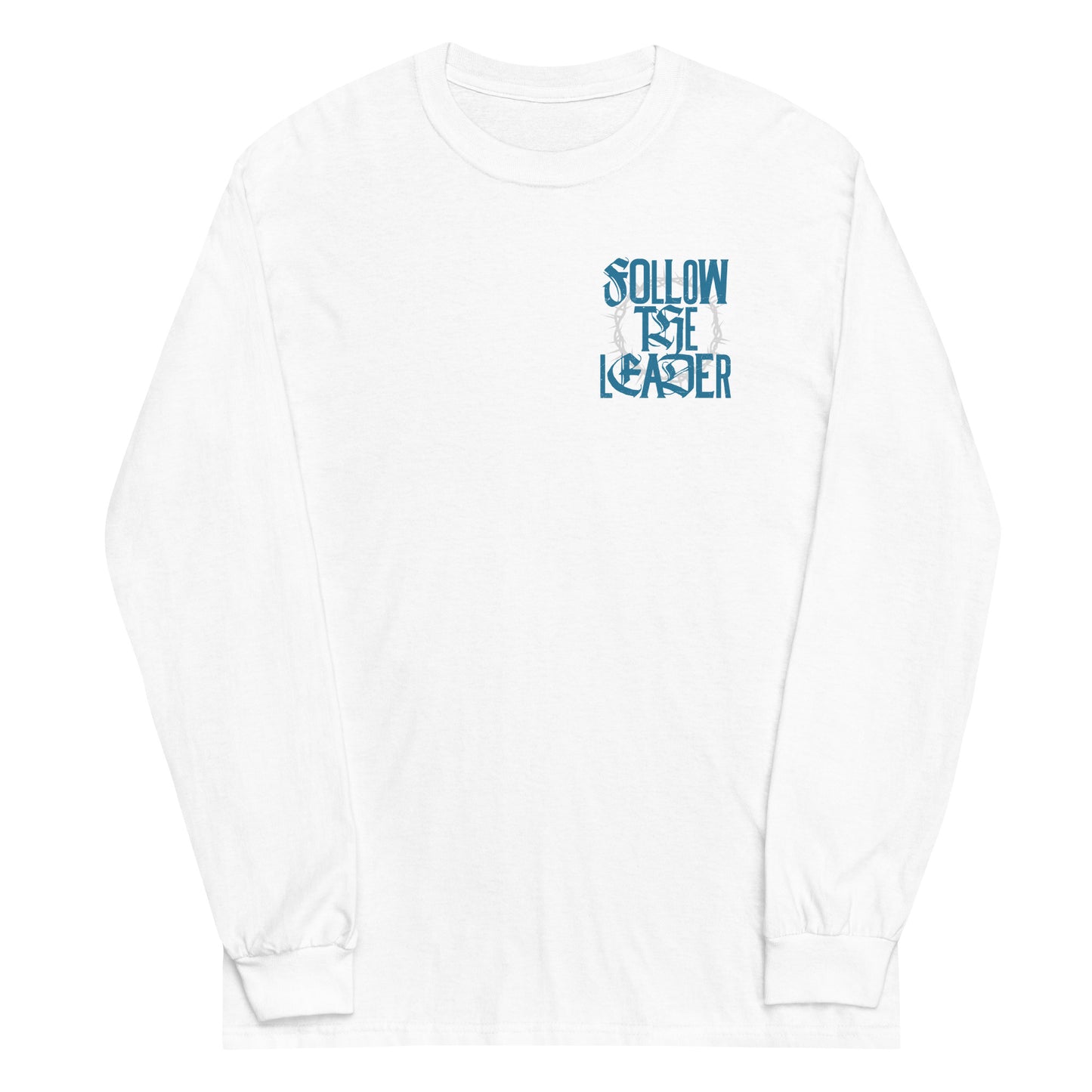 White long sleeve Follow The Leader Tee, Front, Christian Apparel