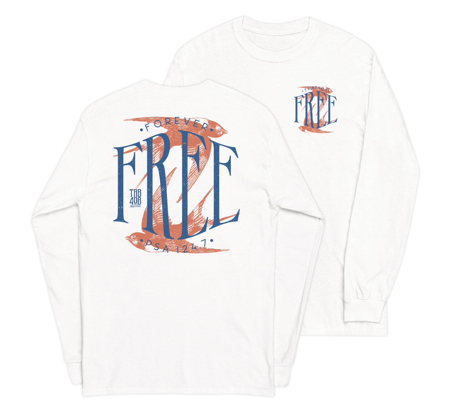 White long sleeve Free Bird Tee, Front and Back, Christian Apparel