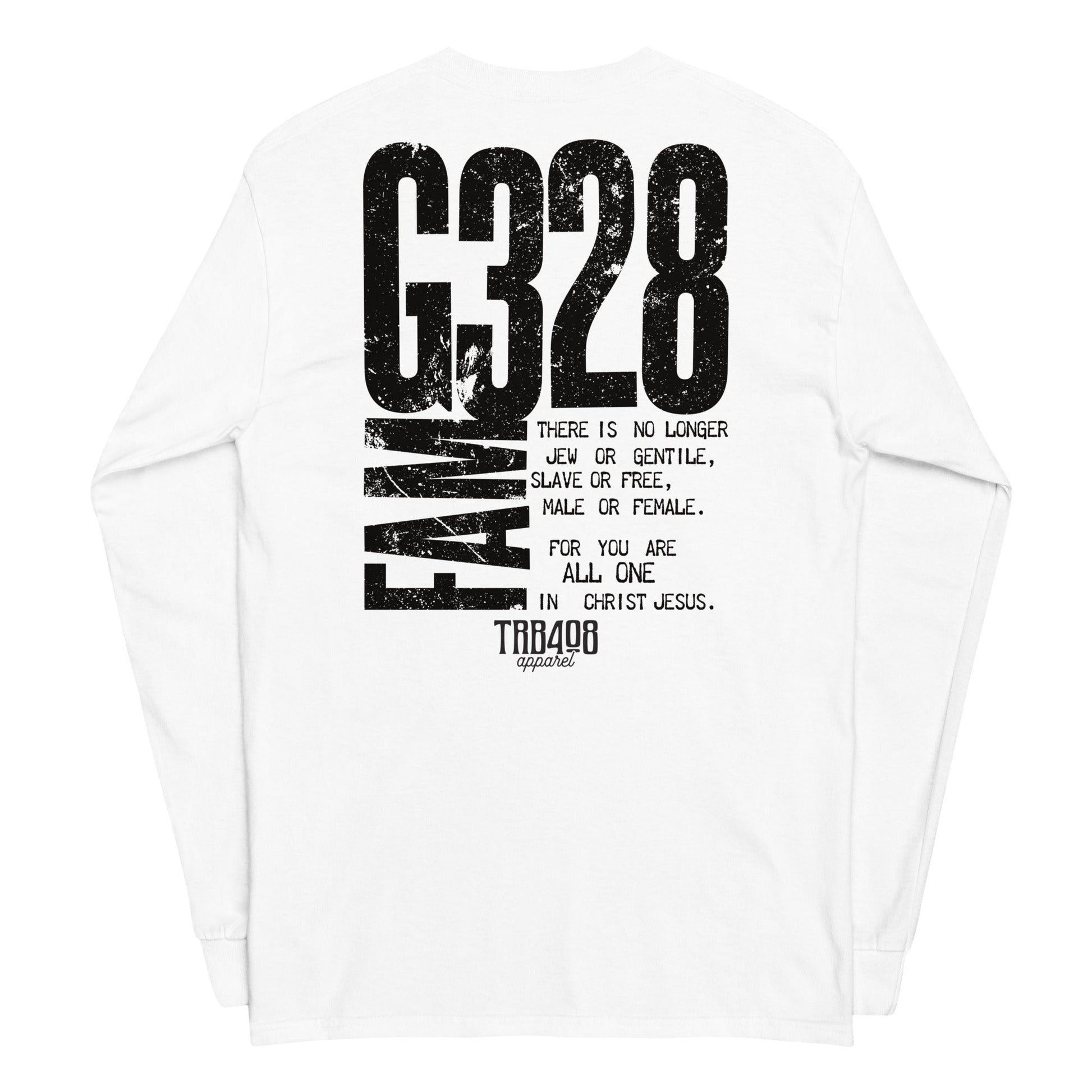 White long sleeve G-Fam Tee, Back, Christian Apparel