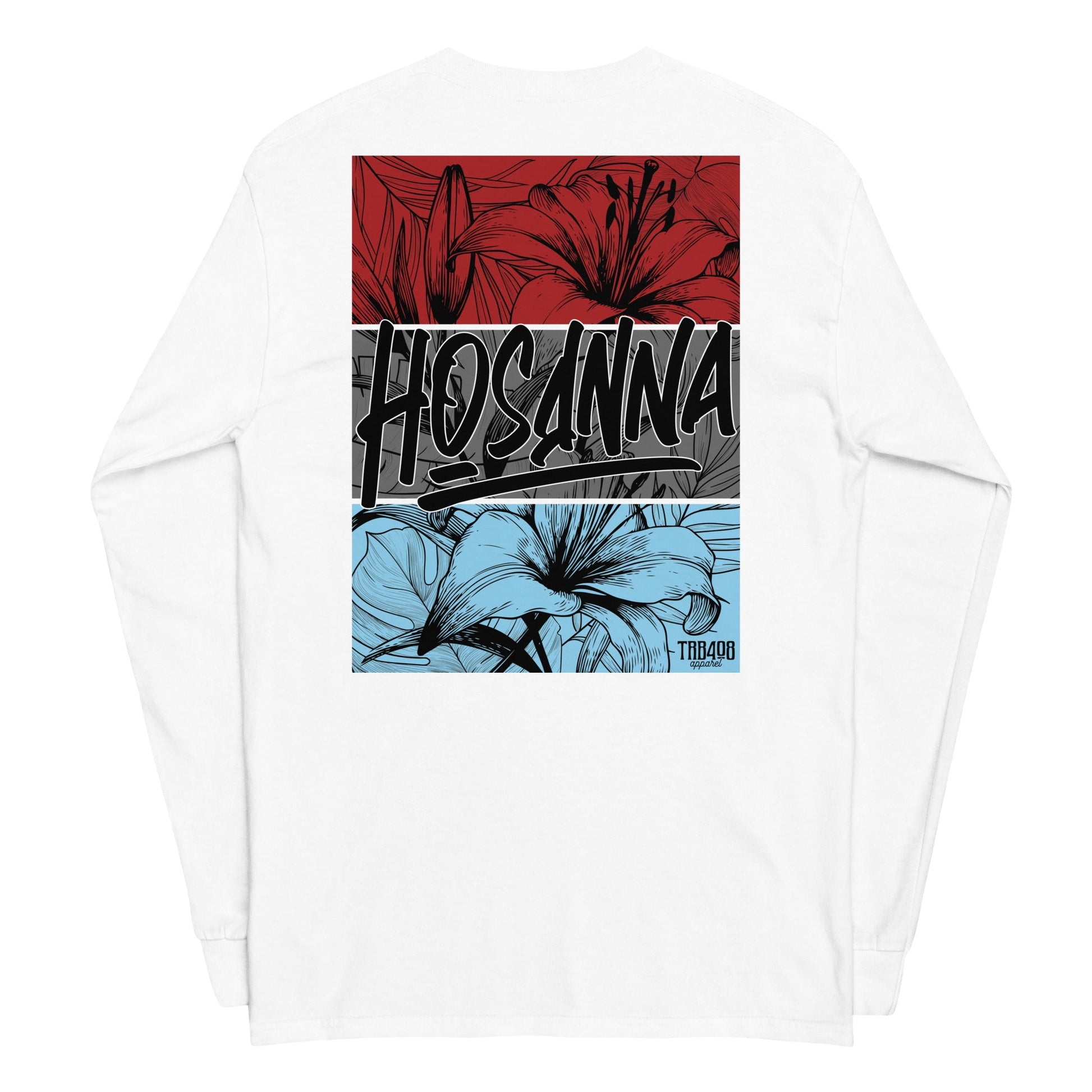 White long sleeve Hosanna Tee, Back, Christian Apparel