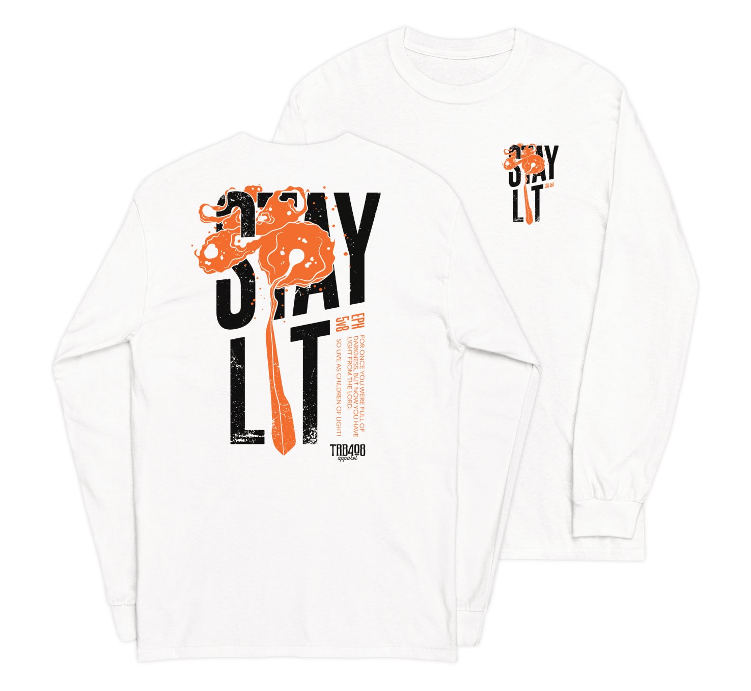 White long sleeve Lit Tee, Front and Back, Christian Apparel
