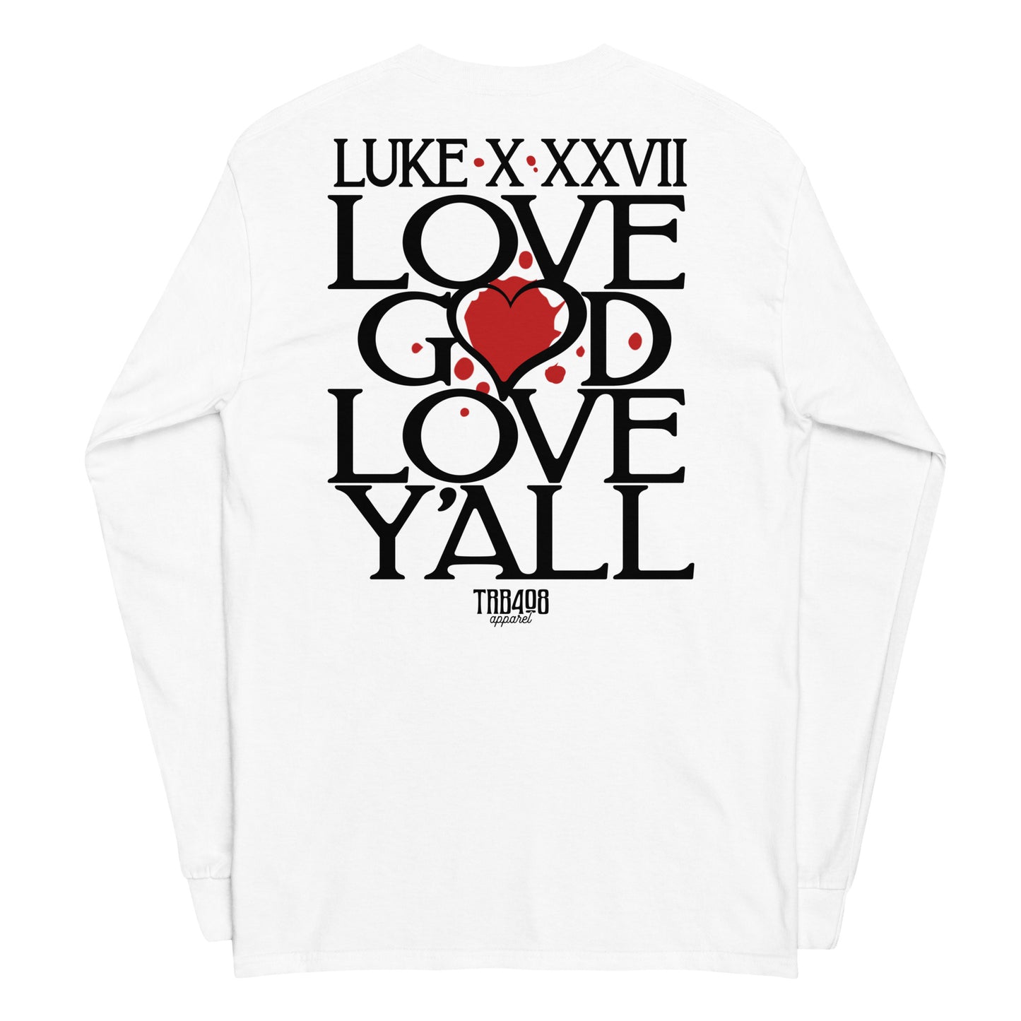 White long sleeve Love Y'all Tee, Back, Christian Apparel